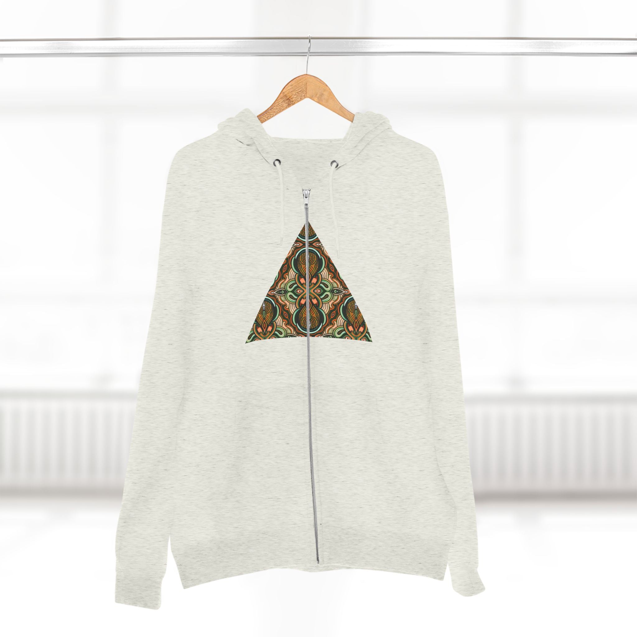 Geometric Tribal Pattern Zip Hoodie — Earthy Mandala Triangle & Circle Design #zh137