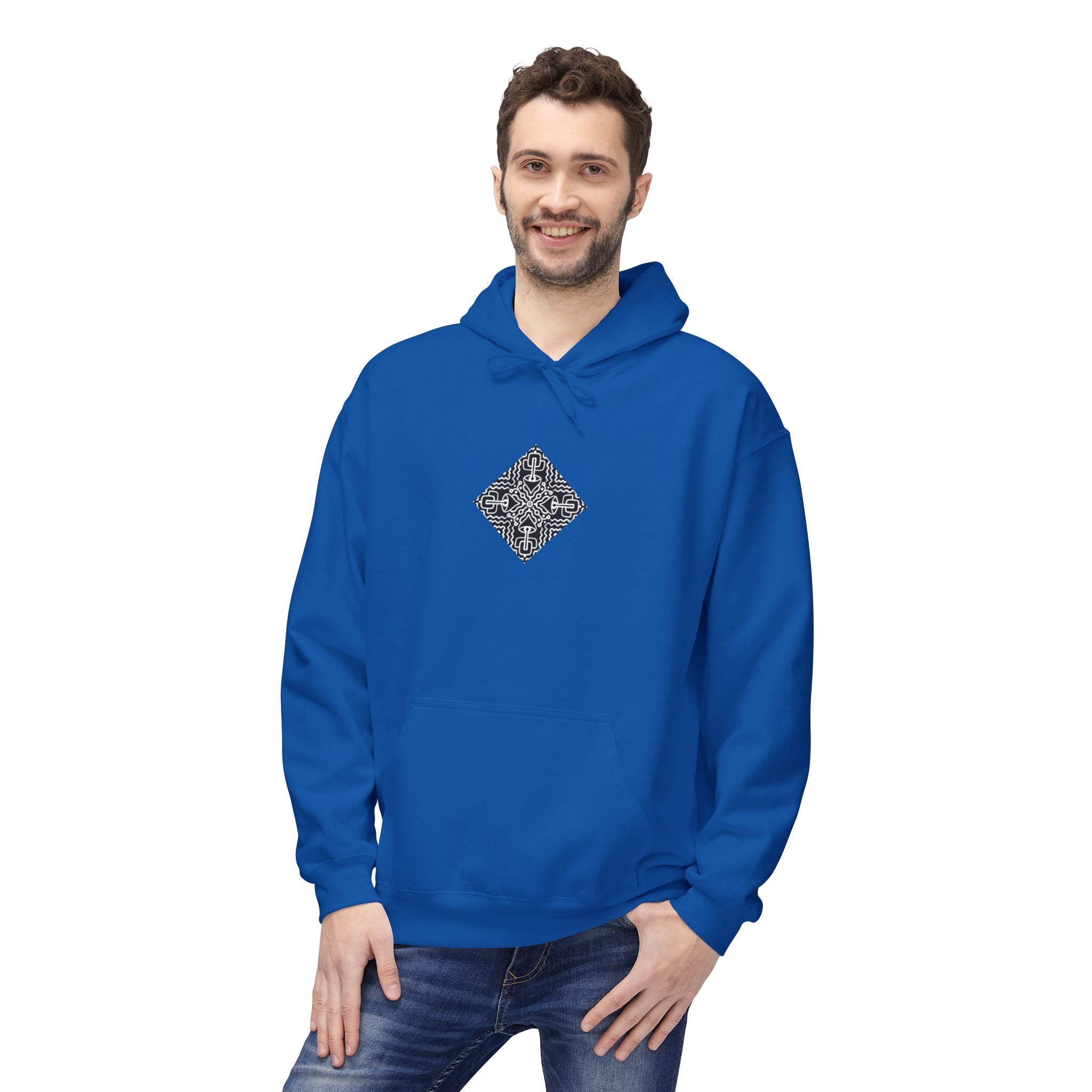 Geometric Mandala Hoodie — Monochrome Diamond Line Art Chest & Back Print #k0873568