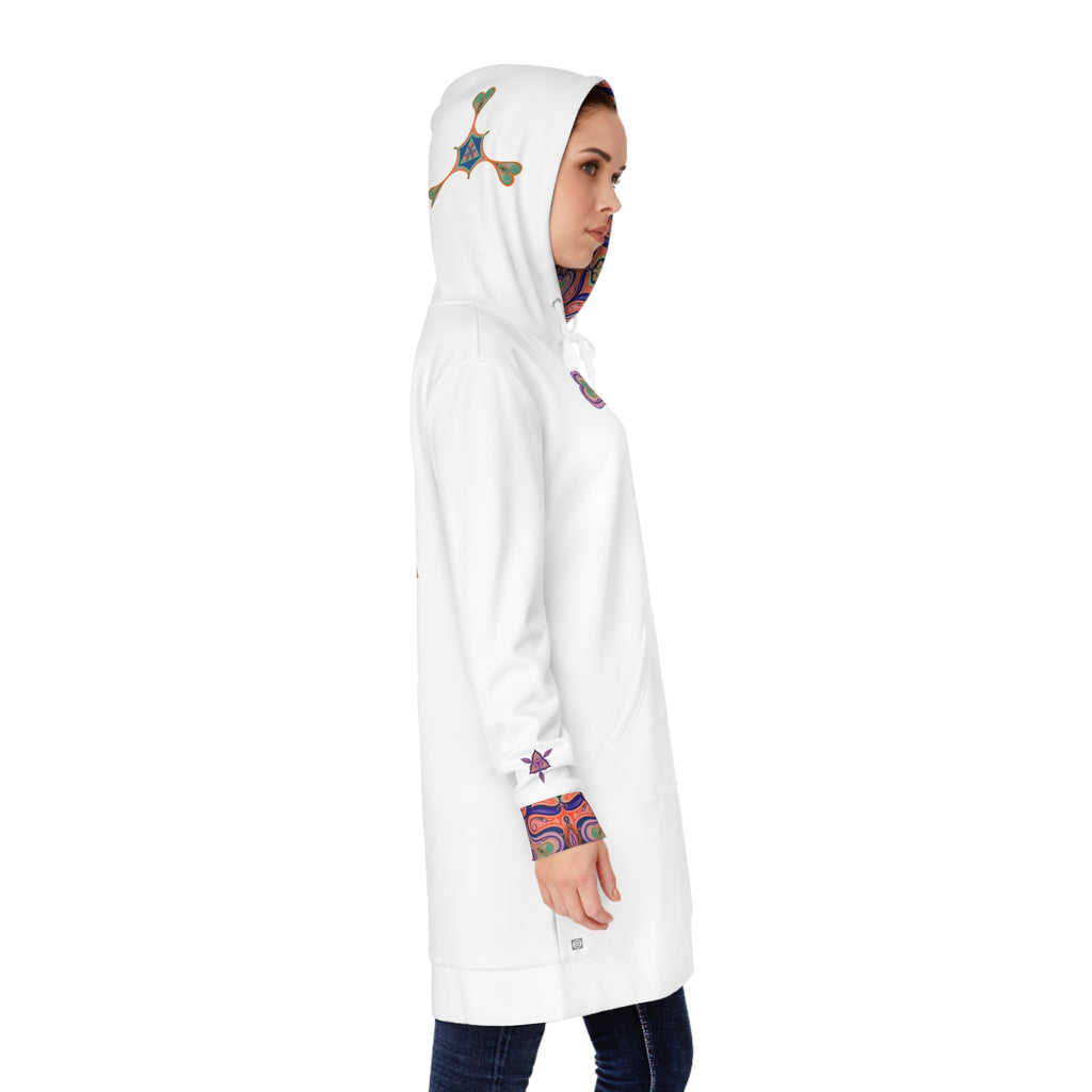Psychedelic Pattern Hoodie Dress — Retro Geometric All-Over Print #pphd34