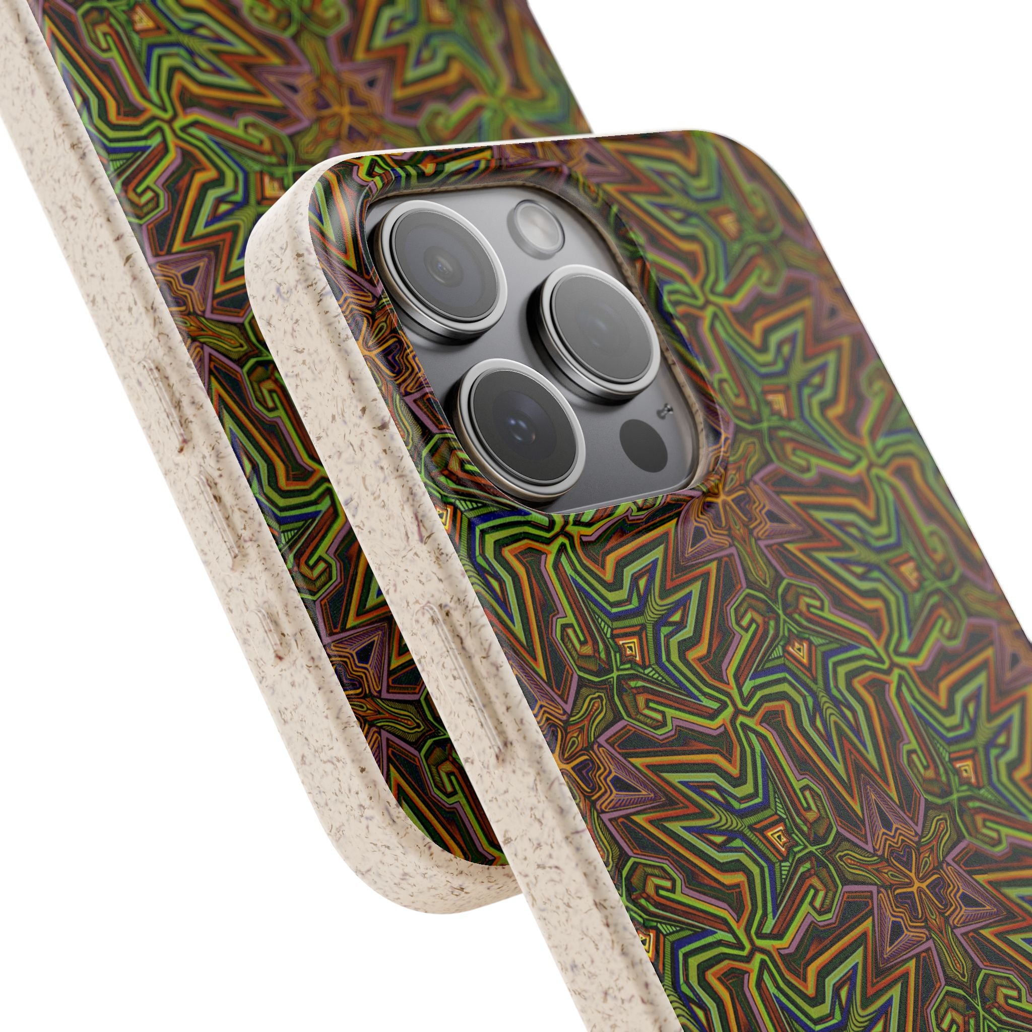 Biodegradable Phone Case — Earthy Green Kaleidoscope Pattern #c3
