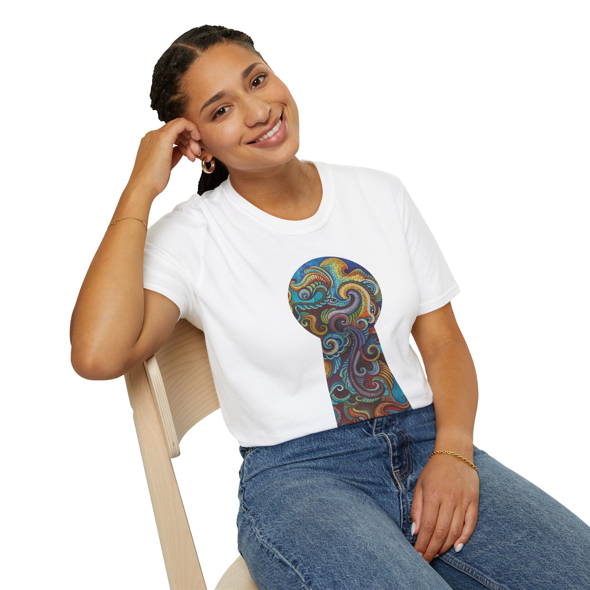Psychedelic Keyhole T-Shirt — Colorful Swirl Art Tee #tsc8765