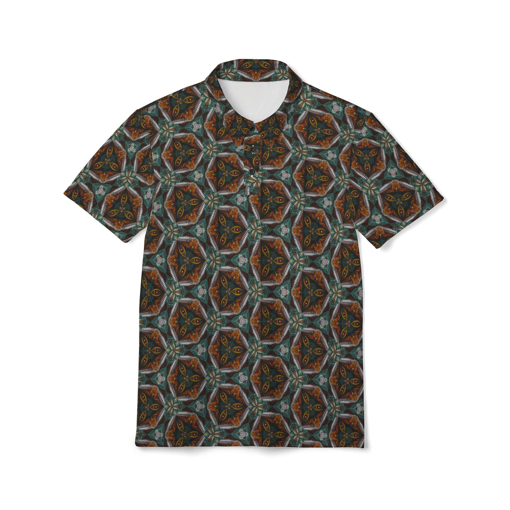 Men’s Floral Geometric Polo Shirt — Dark Vintage All-Over Print #ps1