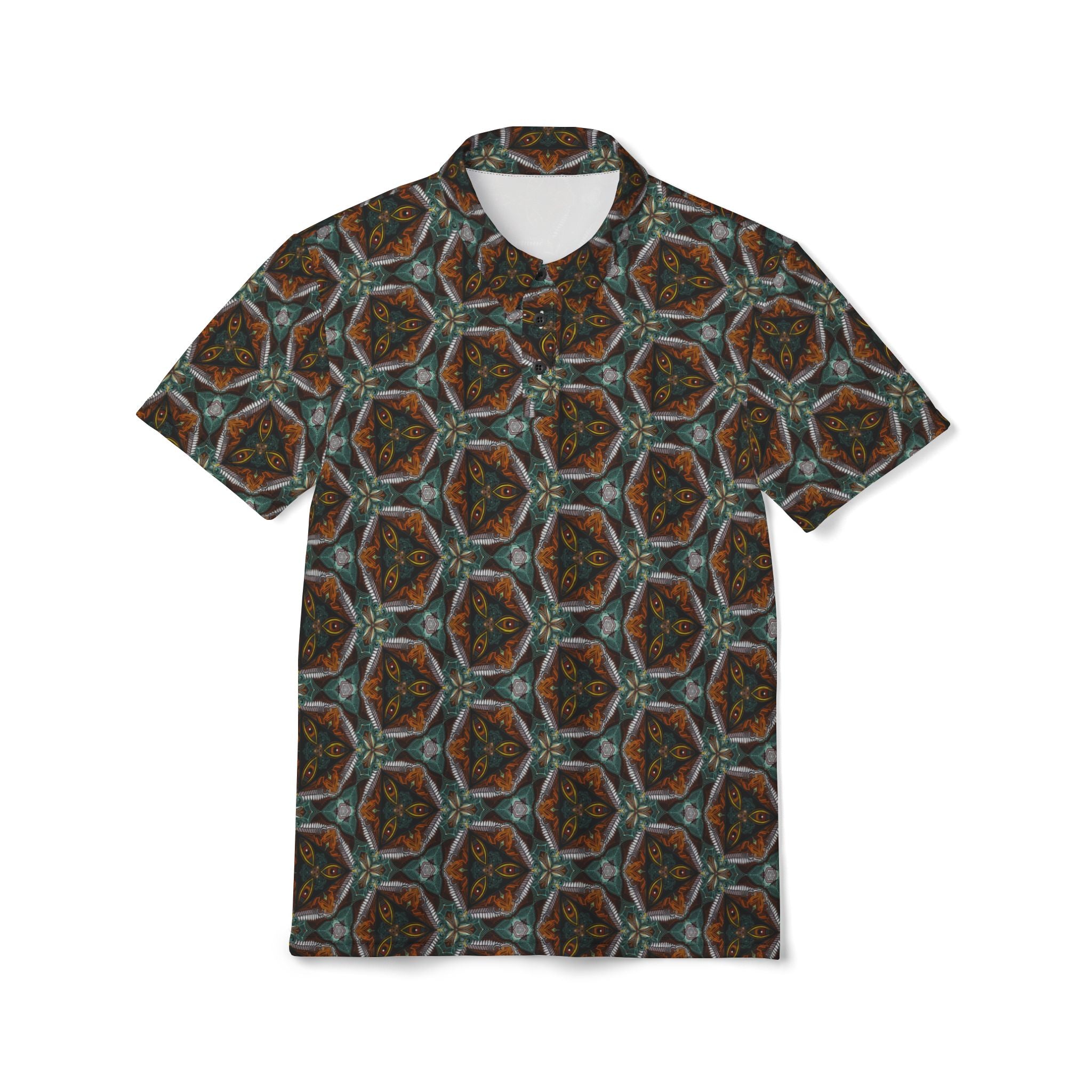 Men’s Floral Geometric Polo Shirt — Dark Vintage All-Over Print #ps1