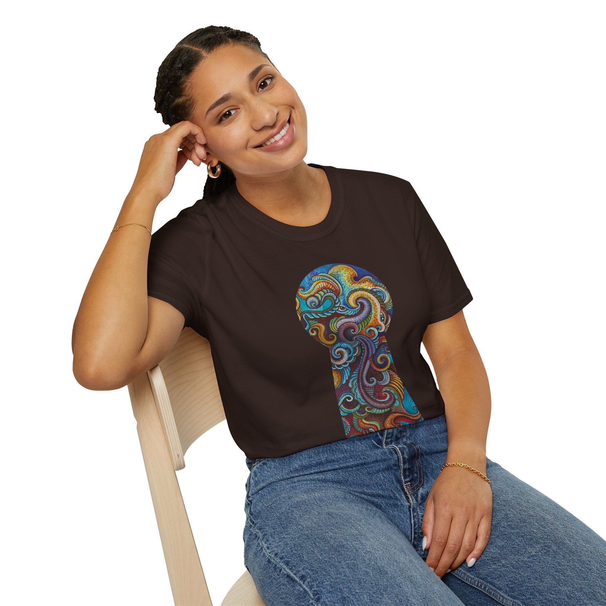 Psychedelic Keyhole T-Shirt — Colorful Swirl Art Tee #tsc8765