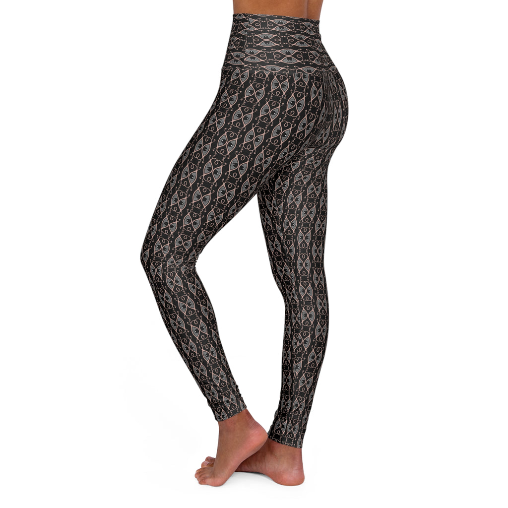 High-Waisted Tribal Print Yoga Leggings — Black Grey All-Over Pattern #s23456543