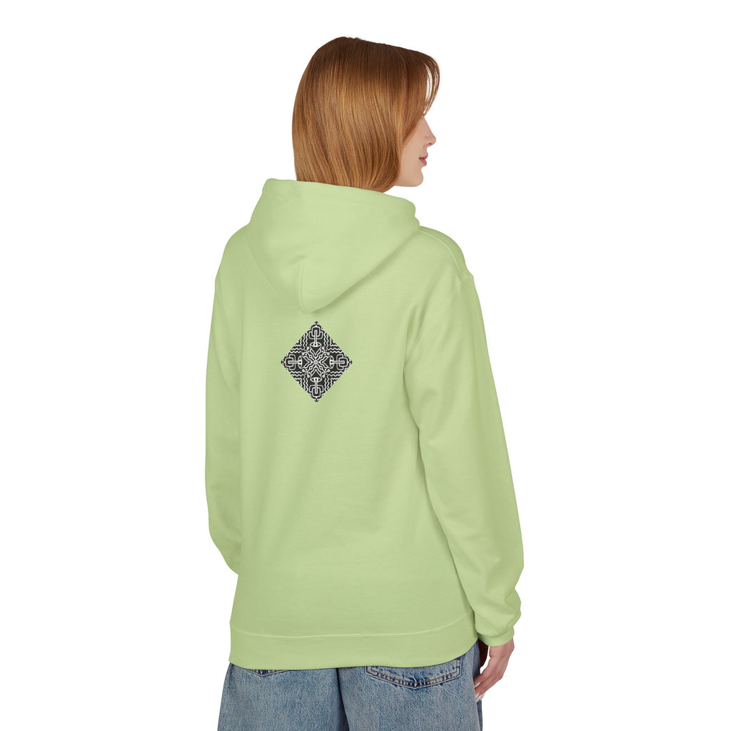 Geometric Mandala Hoodie — Monochrome Diamond Line Art Chest & Back Print #k0873568