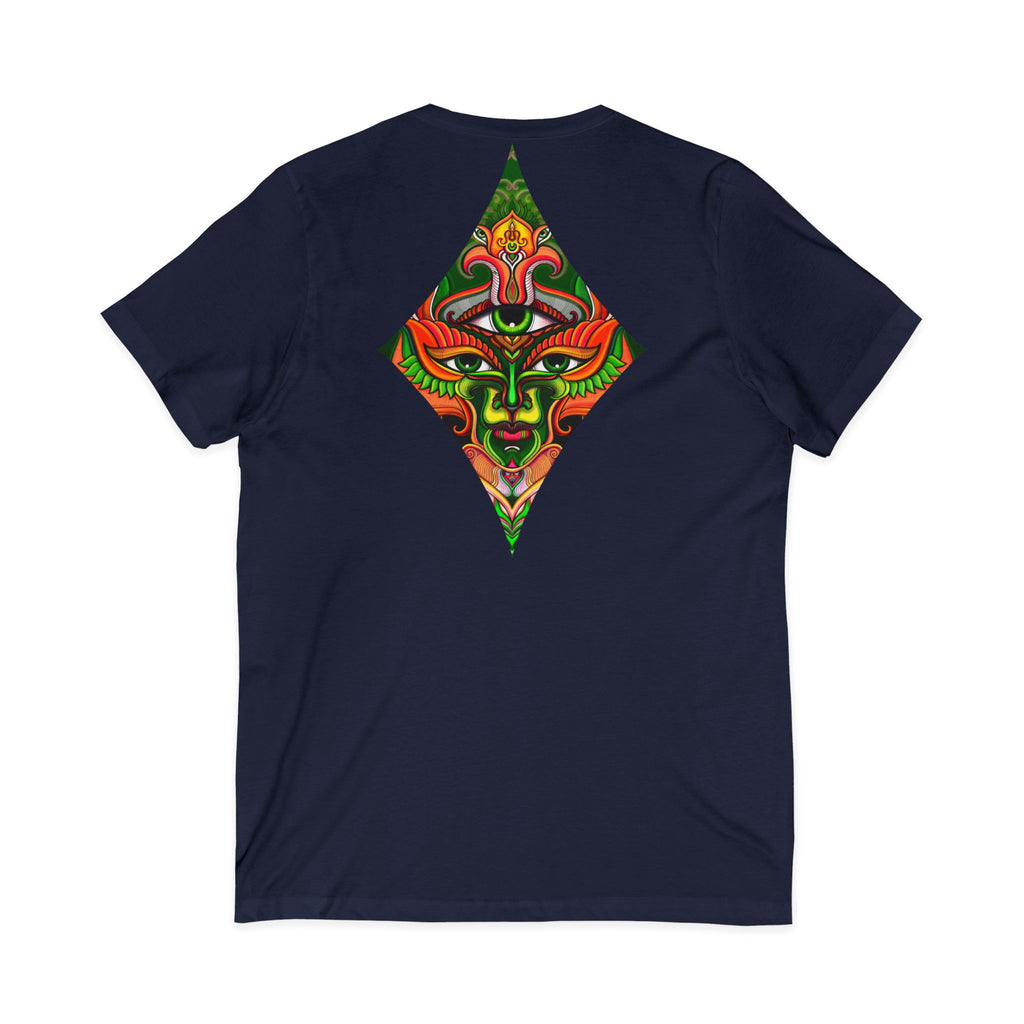 Tribal Mask Diamond Tee — Vibrant Ethnic Face Graphic V‑Neck T‑Shirt #hg 08656