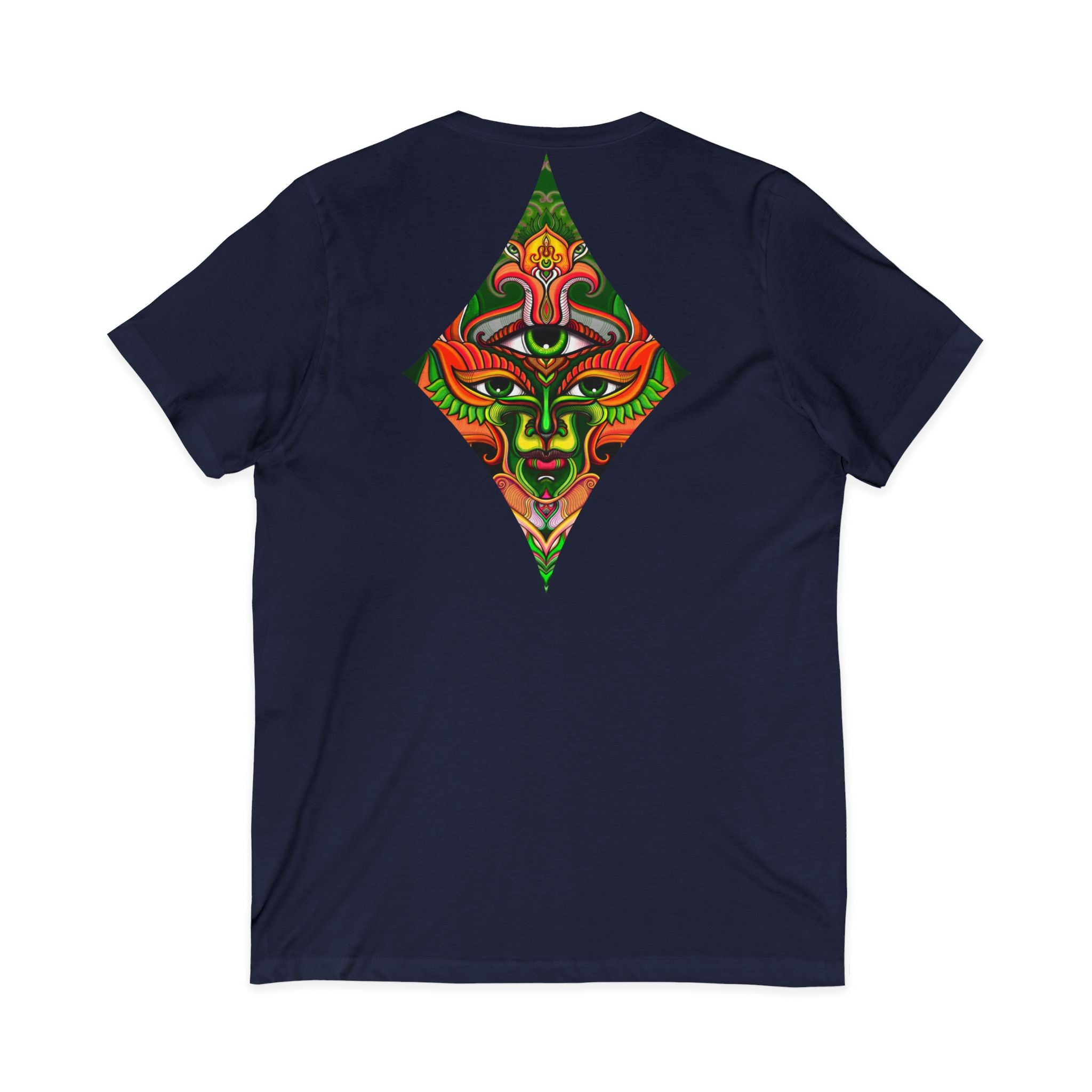 Tribal Mask Diamond Tee — Vibrant Ethnic Face Graphic V‑Neck T‑Shirt #hg 08656