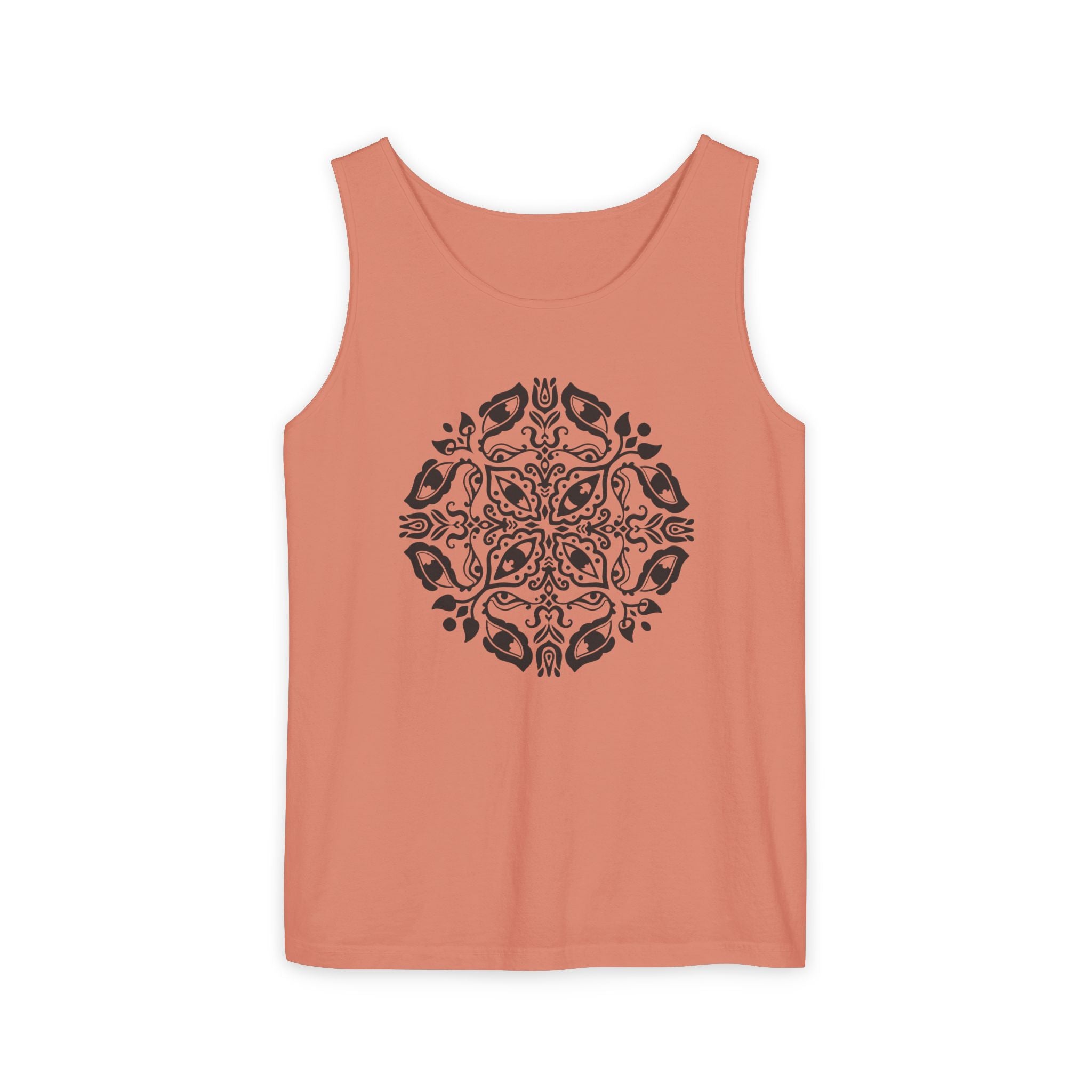 Boho Mandala Tank Top — Black Floral Circular Graphic Tank #fr3