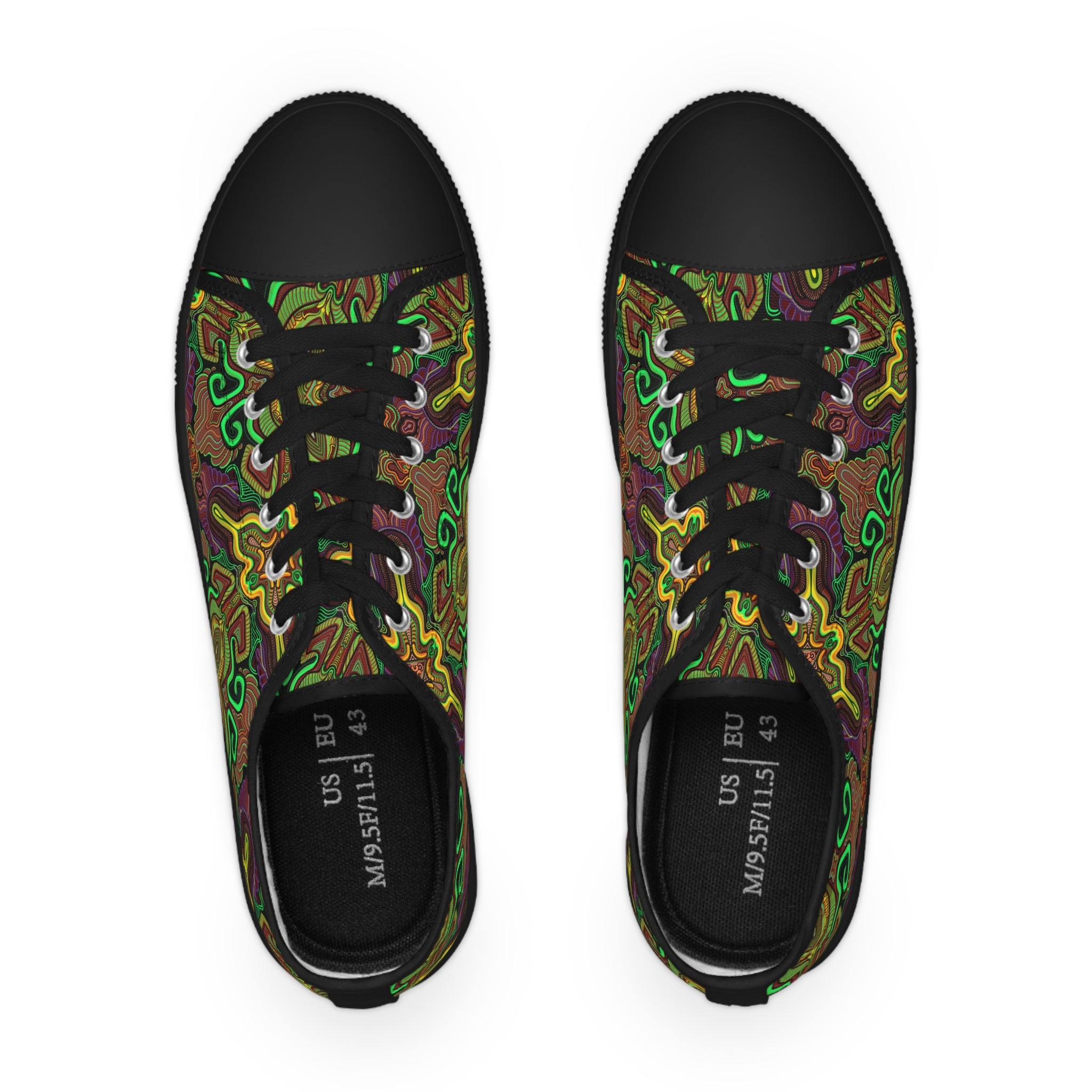 Low Top Sneakers — Psychedelic Green Abstract Pattern