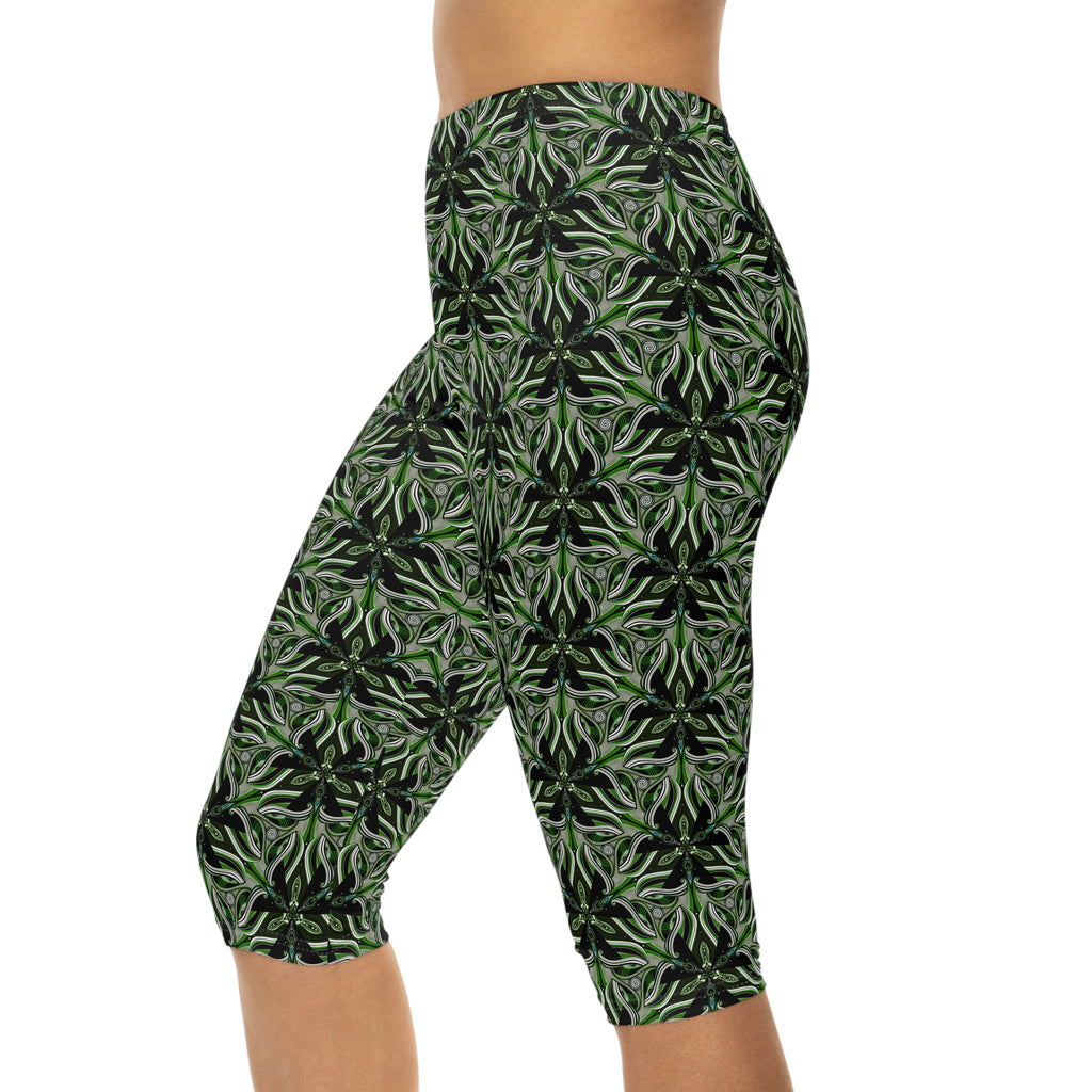 Capri Leggings — Green Botanical Kaleidoscope Print #CL1