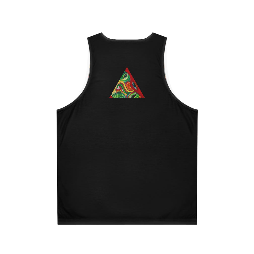 Psychedelic Triangle Pattern Tank Top — Black All-Over Print #kh97535