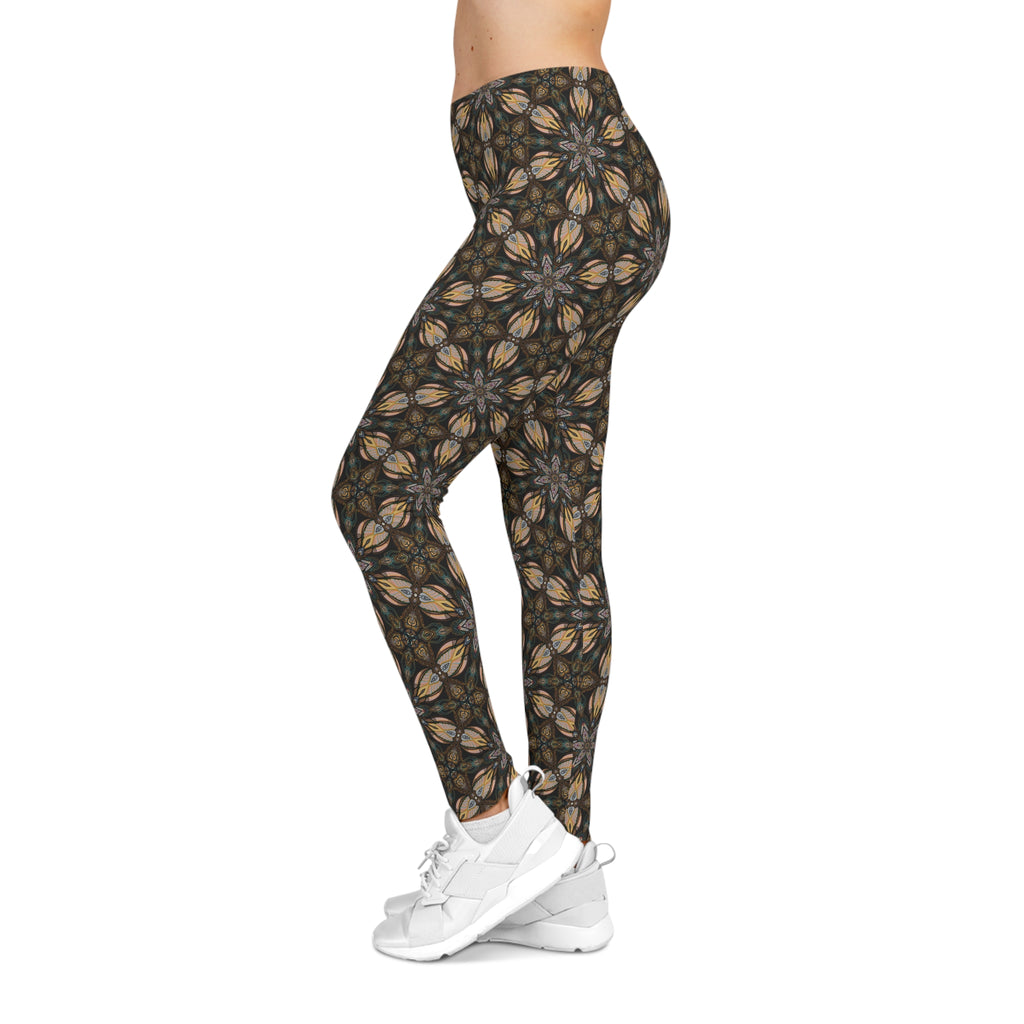 Kaleidoscope Floral Leggings — Earth Tone All-Over Print Yoga Leggings #f23465