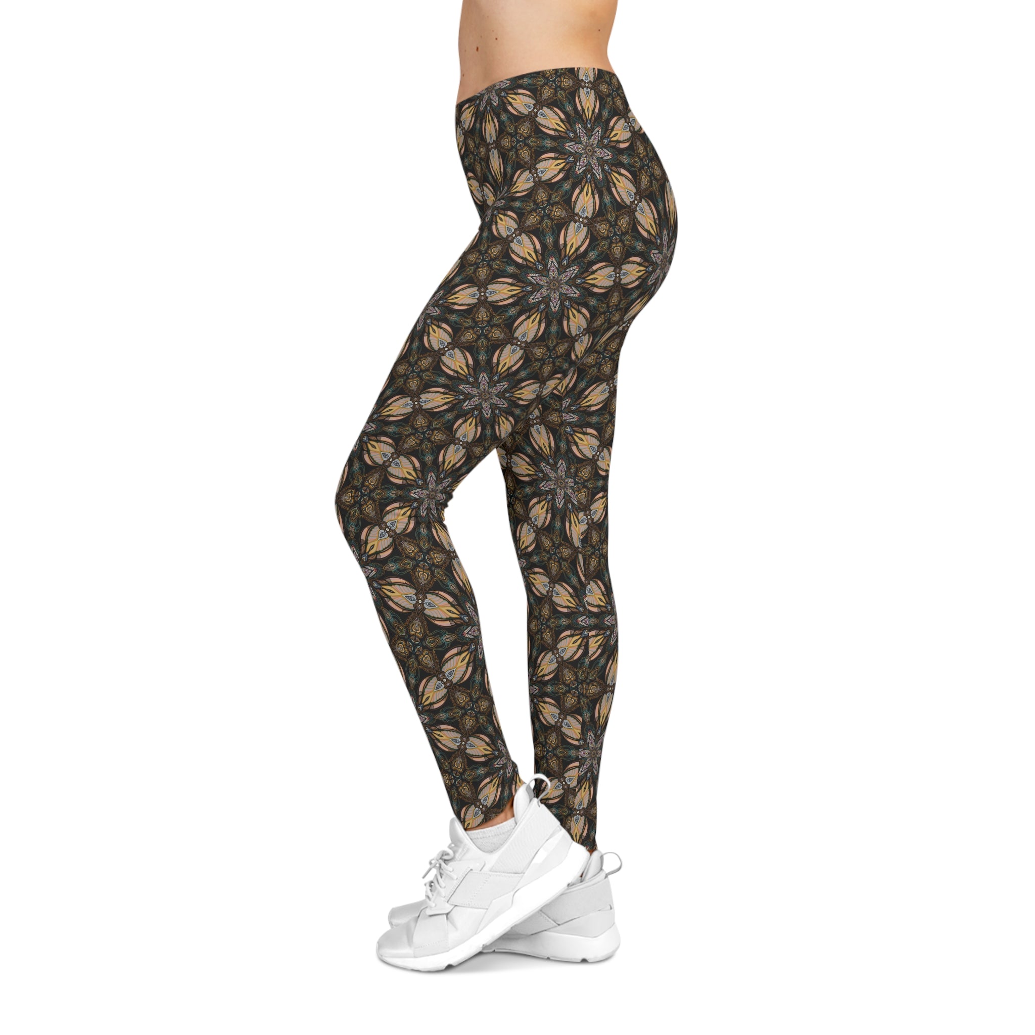 Kaleidoscope Floral Leggings — Earth Tone All-Over Print Yoga Leggings #f23465