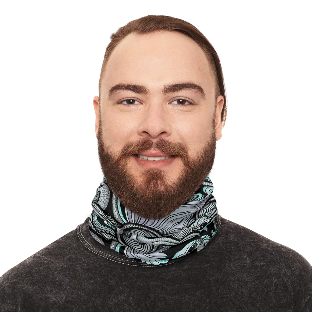 Neck Gaiter — Retro Floral Geometric Pattern in Lavender & Peach
