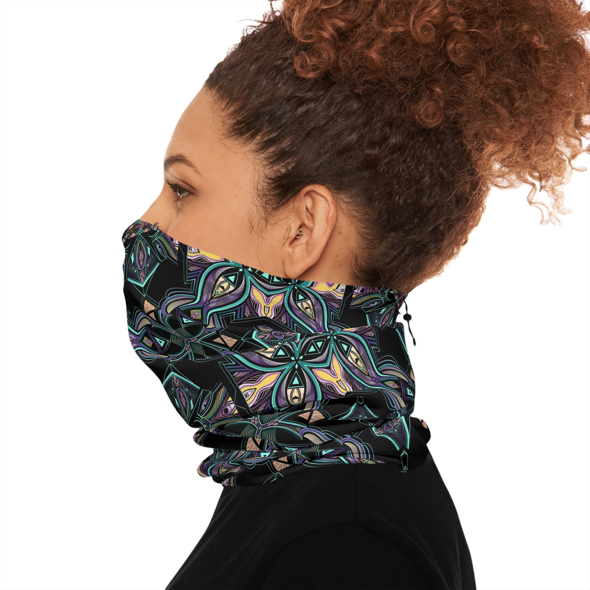 Winter Neck Gaiter — Floral Kaleidoscope Drawstring Face Warmer #sd245725