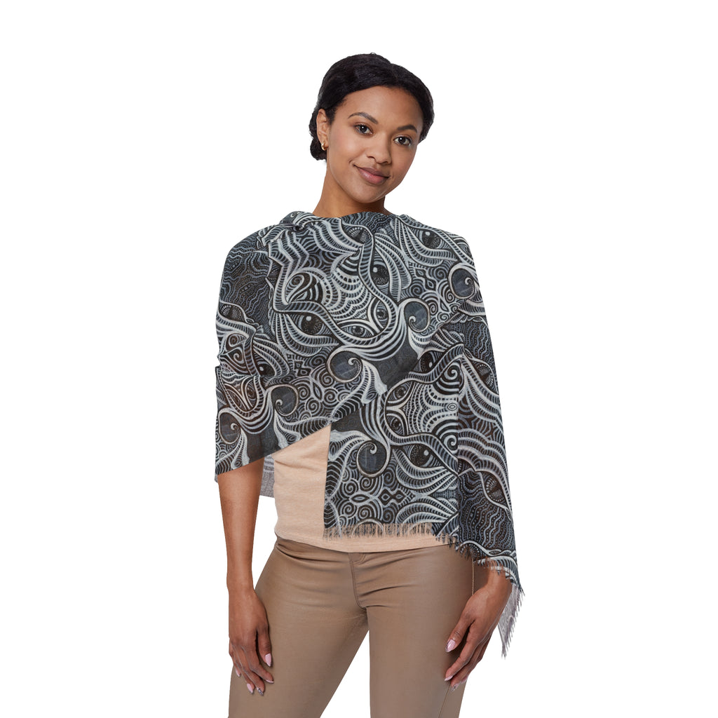 Light Scarf — Elegant Grey Geometric Patterned Scarf #h8643