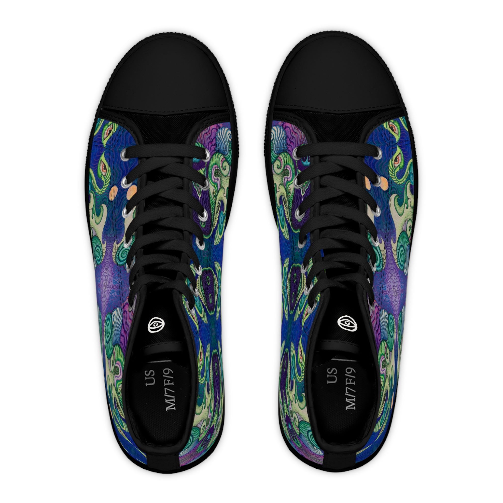 Women's High Top Sneakers — Swirling Ocean Green & Purple Art Print #h9086467