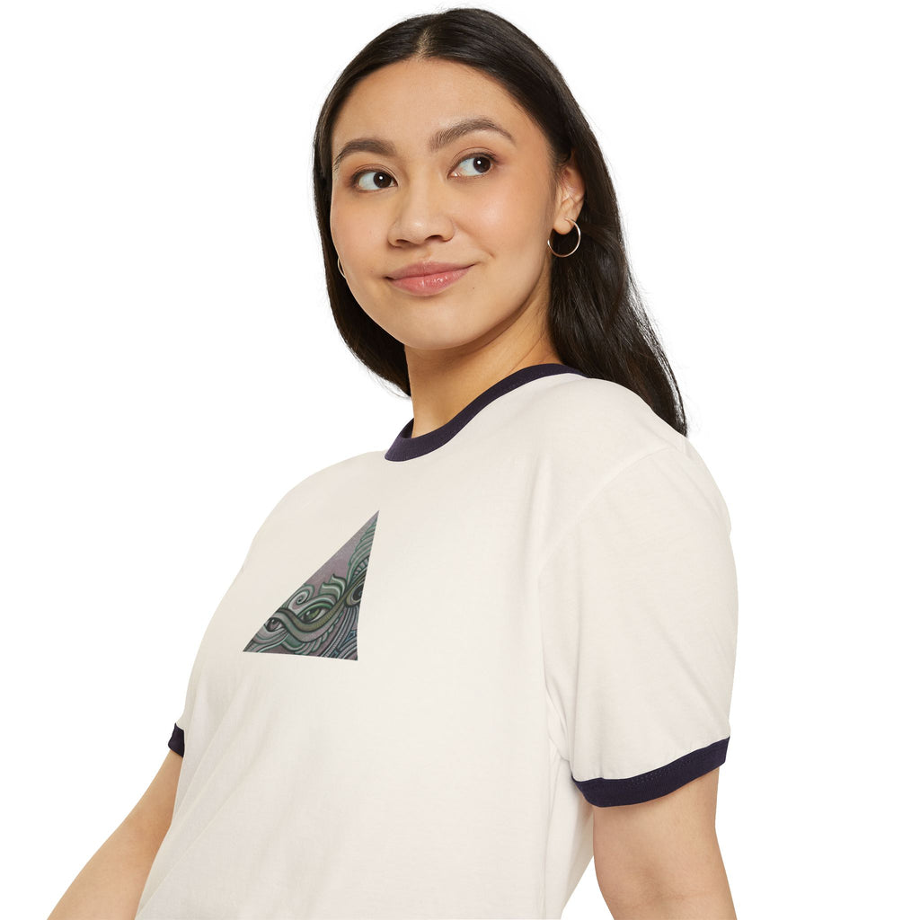 Ringer T-Shirt — Tribal Wave Triangle & Keyhole Graphic #hf74211