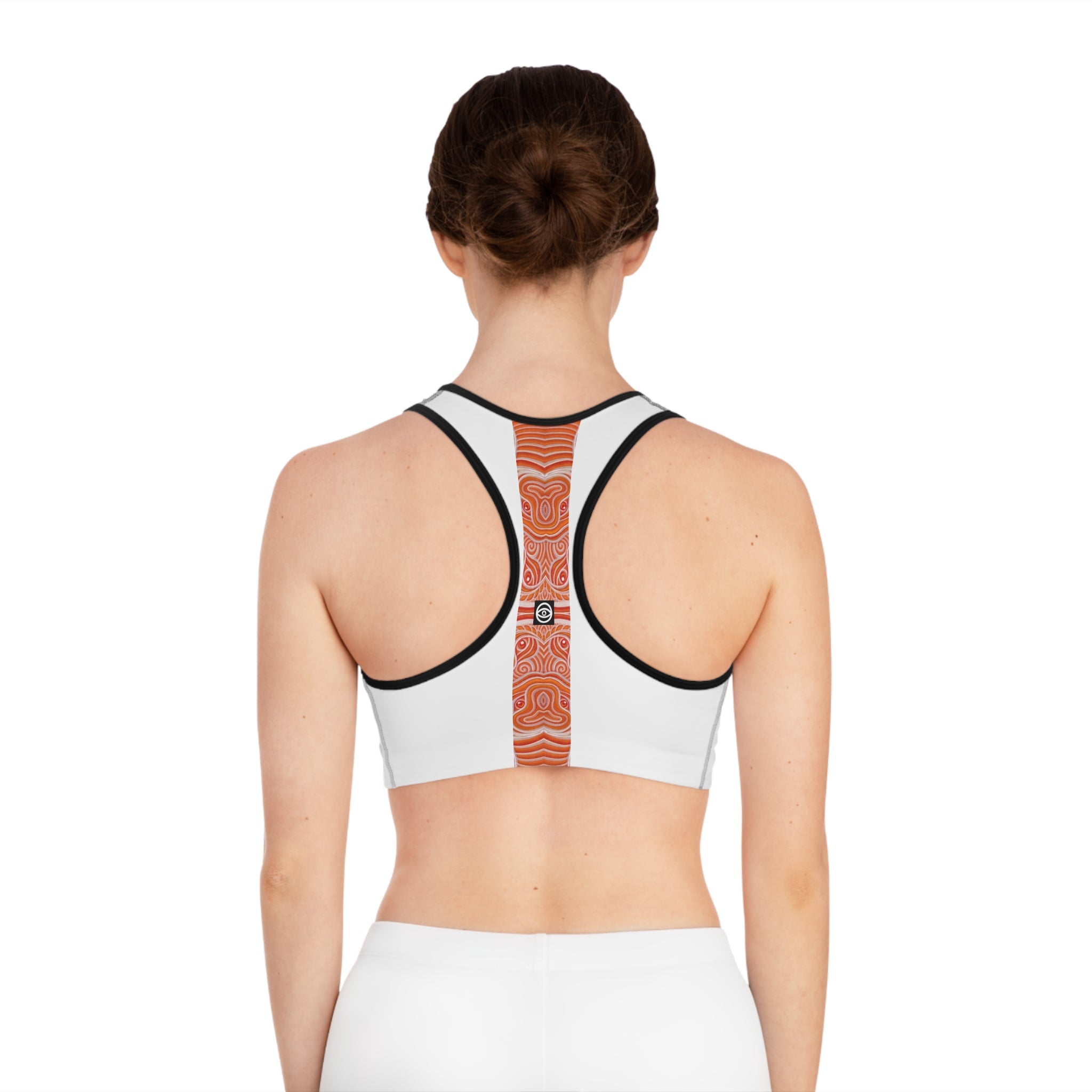 Red Tribal Stripe Sports Bra — Bold Geometric Fitness Top #d346775