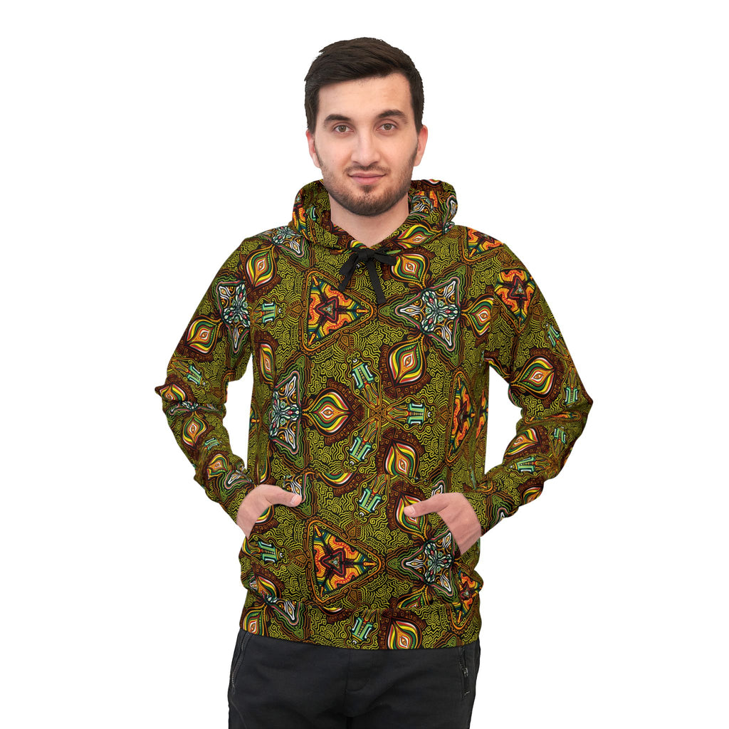 All-Over Print Kaleidoscope Athletic Hoodie — Green Geometric Pattern #k77422