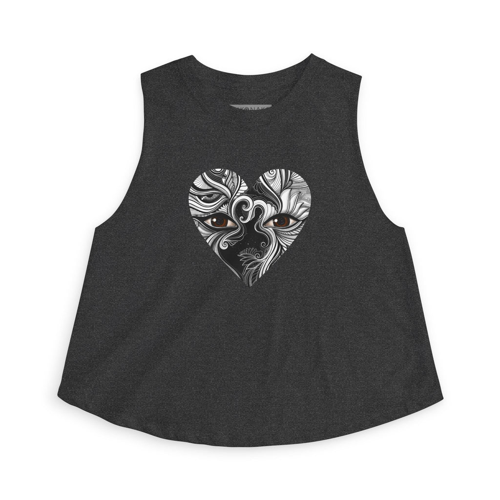 Heart Mandala Crop Top — Intricate Black & White Boho Love Tank #f97546