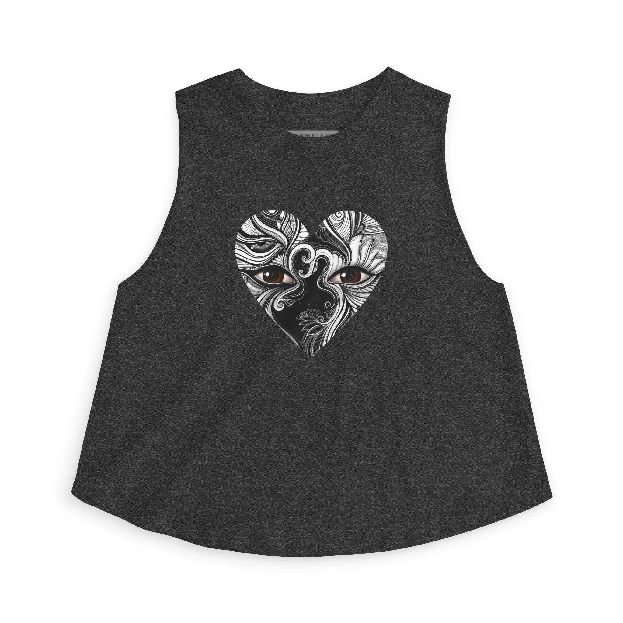 Heart Mandala Crop Top — Intricate Black & White Boho Love Tank #f97546