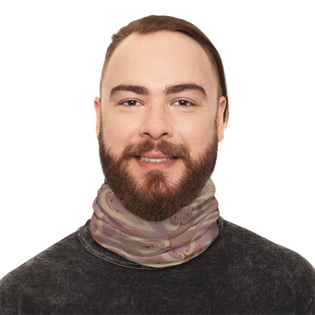 Pink Paisley Winter Neck Gaiter with Drawstring — Cozy Floral Face Scarf #g8654346