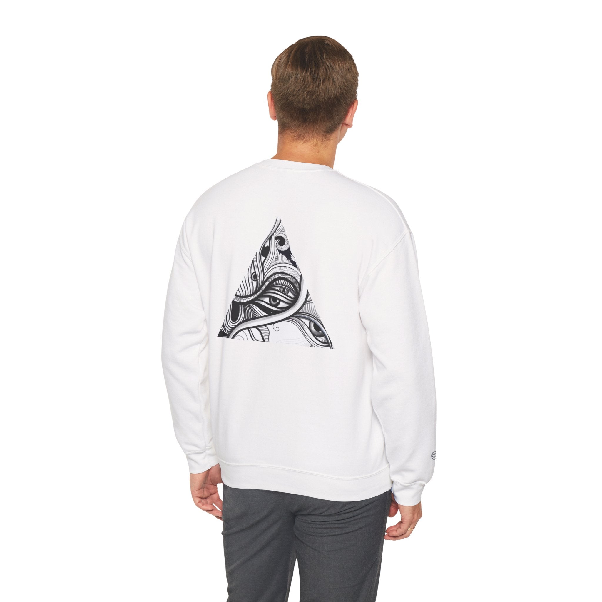 Crewneck Sweatshirt — Black & White Surreal Eye Keyhole Design #h5522168