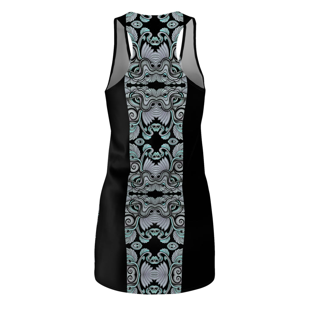 Racerback Dress — Teal & Black Ornate Baroque Stripe