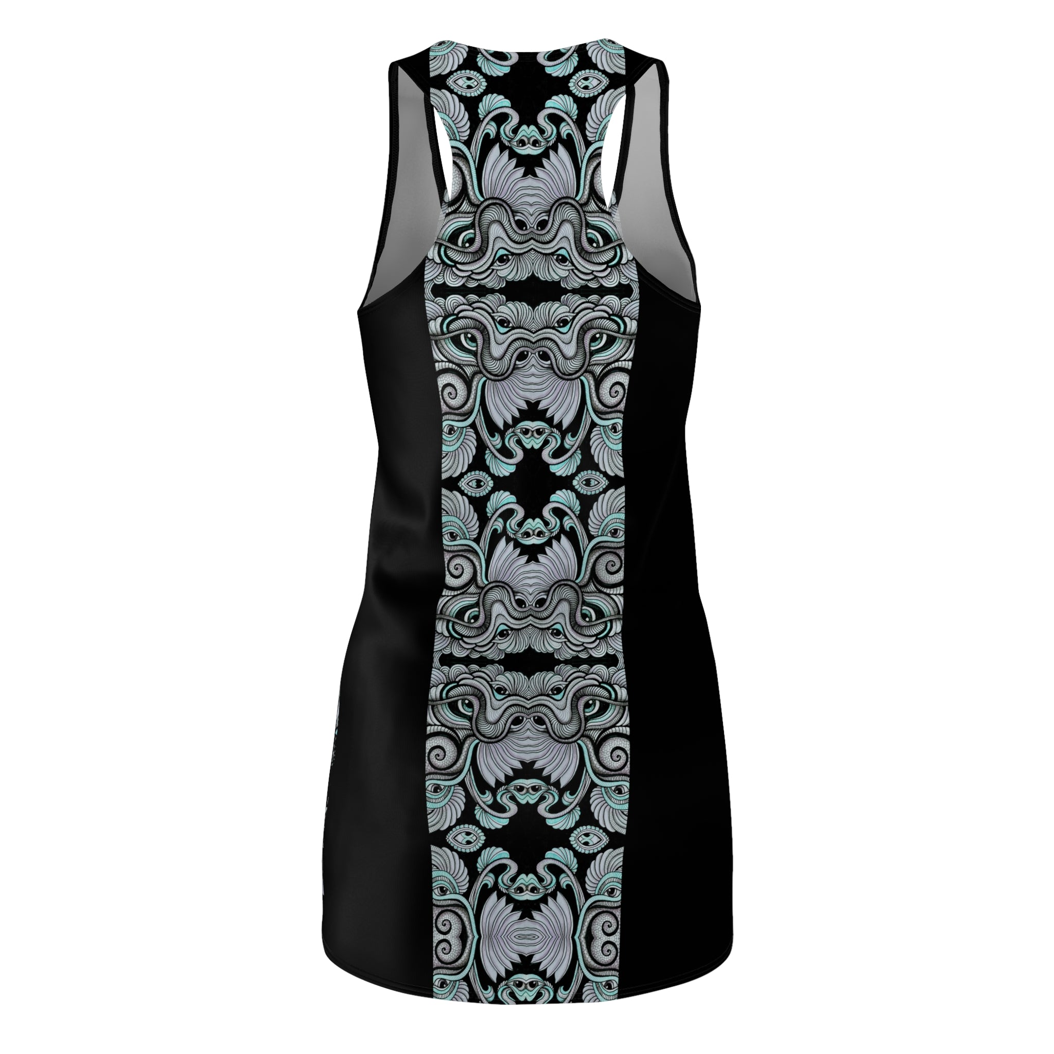 Racerback Dress — Teal & Black Ornate Baroque Stripe
