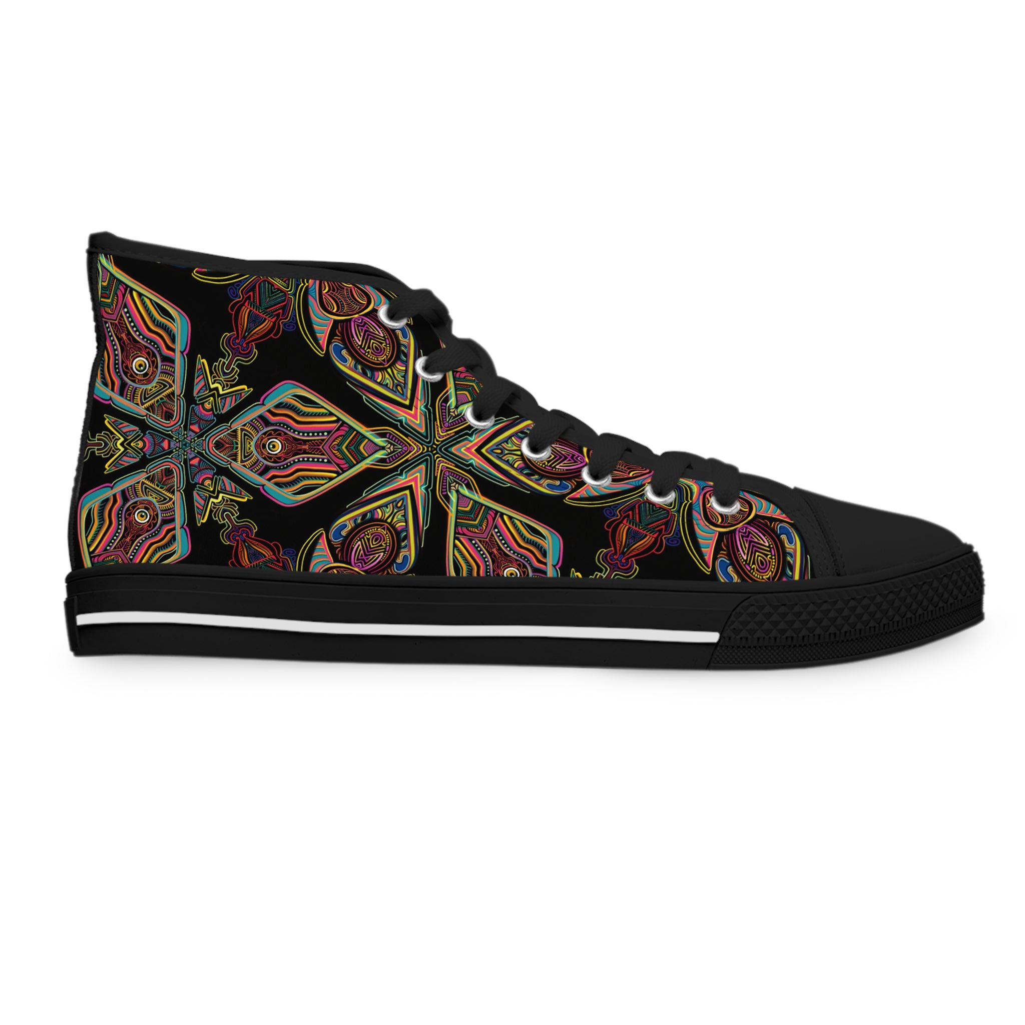 Women's High Top Sneakers — Bohemian Kaleidoscope Floral Pattern #hdd363598