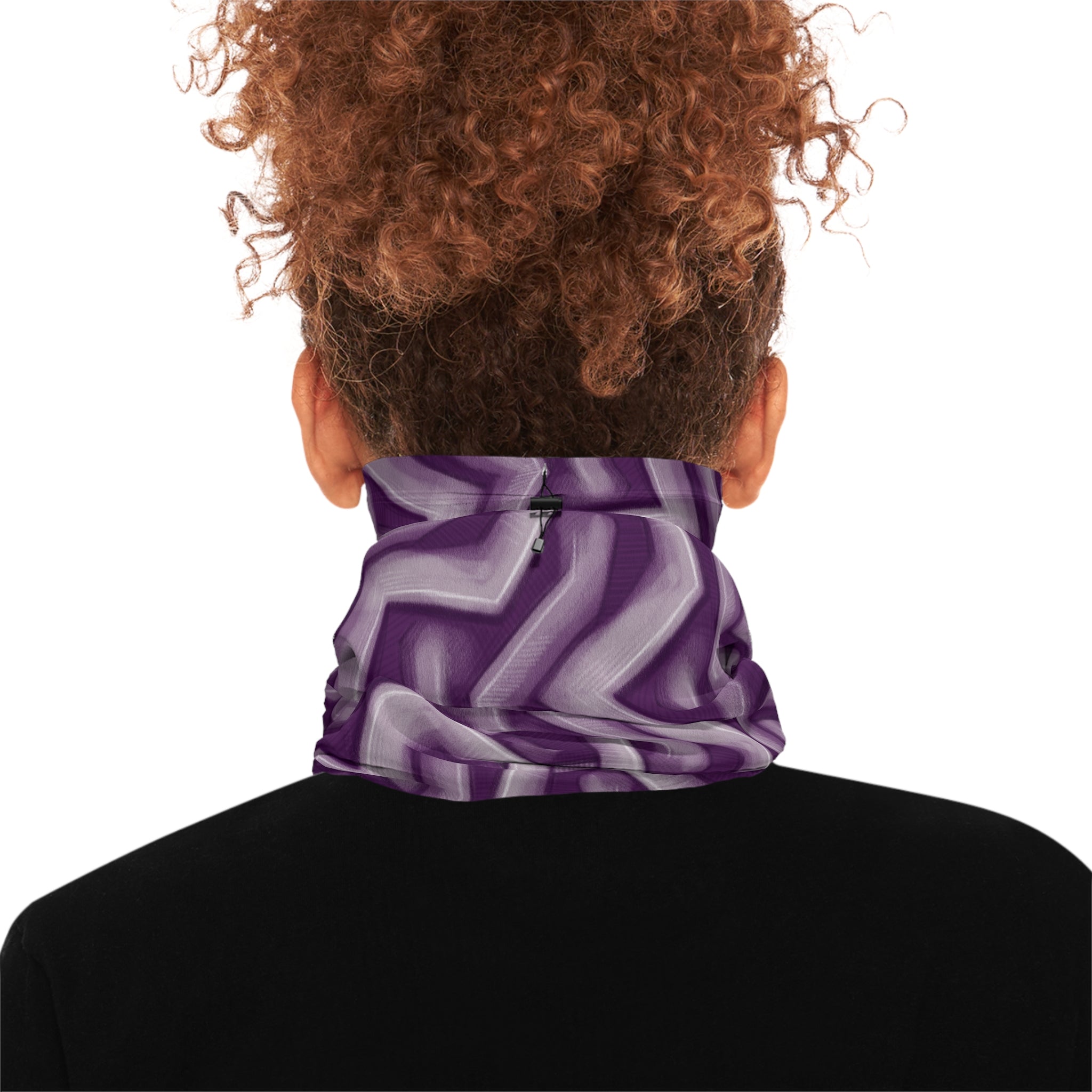 Purple Geometric Winter Neck Gaiter — Insulated Drawstring Face Mask #pue9836