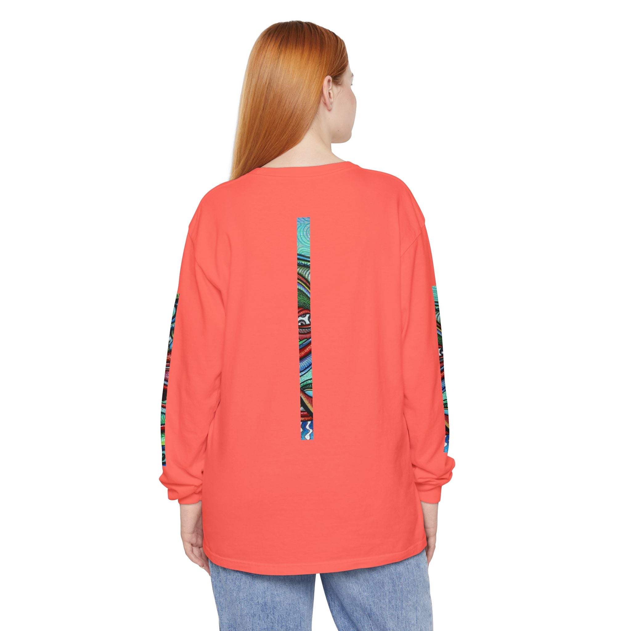 Psychedelic Starburst Long Sleeve Tee — Colorful Eye & Sleeve Stripe Design #k976344