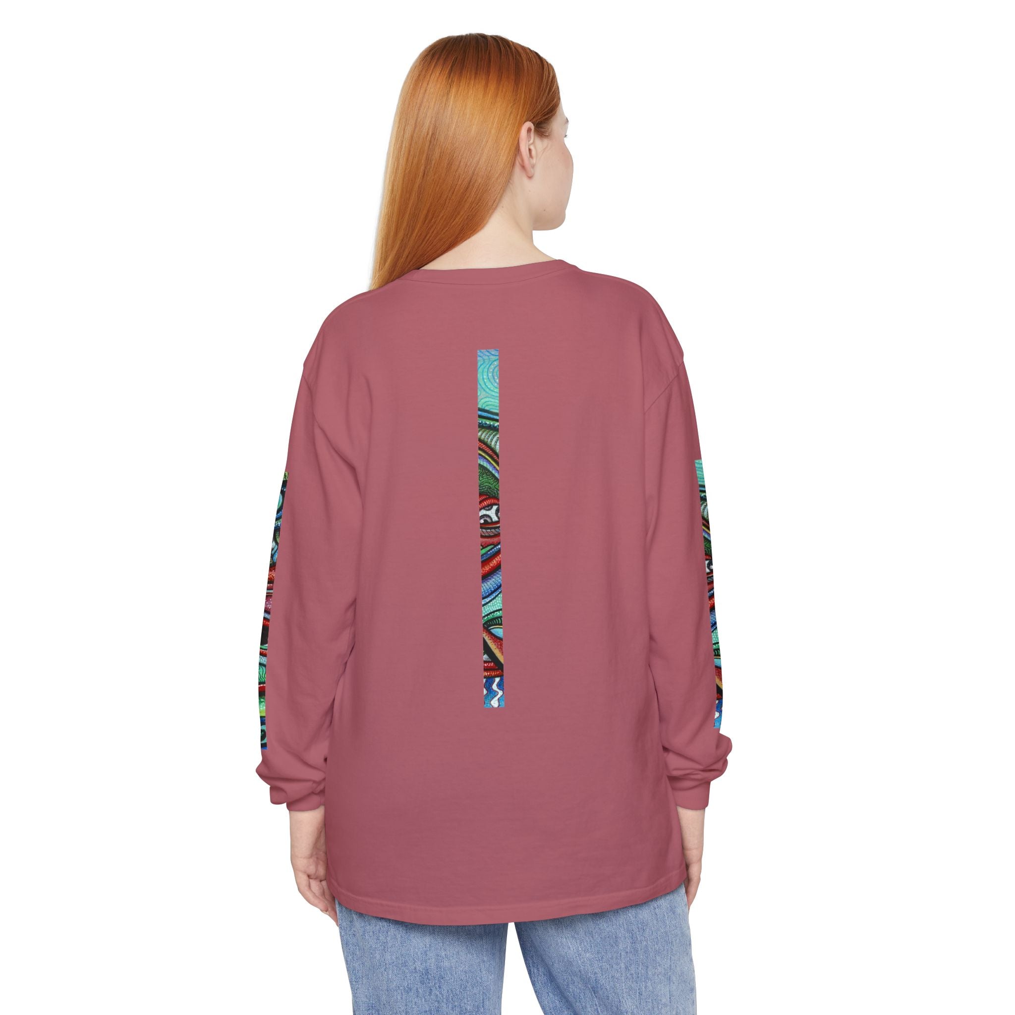 Psychedelic Starburst Long Sleeve Tee — Colorful Eye & Sleeve Stripe Design #k976344