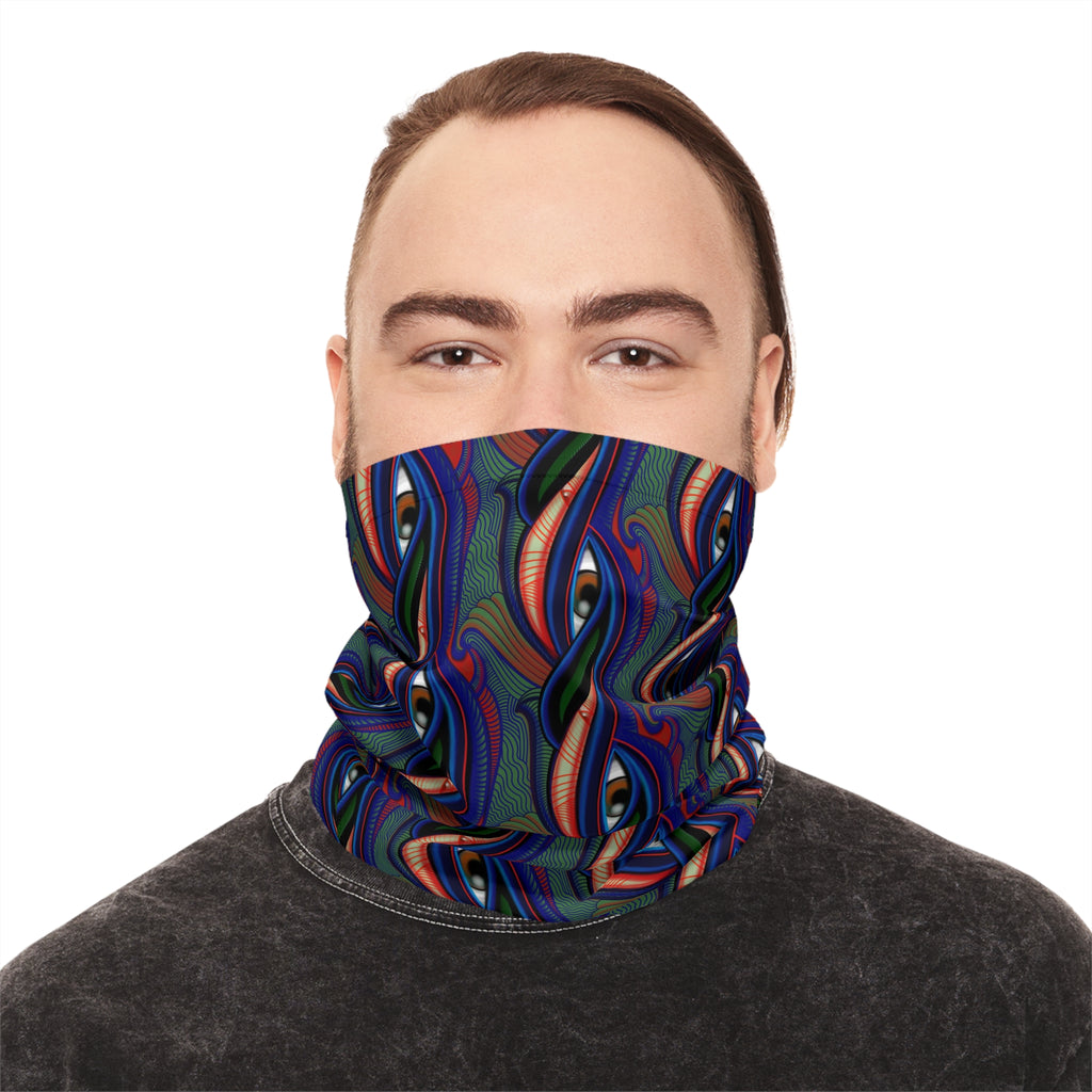 Psychedelic Wave Pattern Midweight Neck Gaiter — Retro Rainbow Paisley Face Covering
