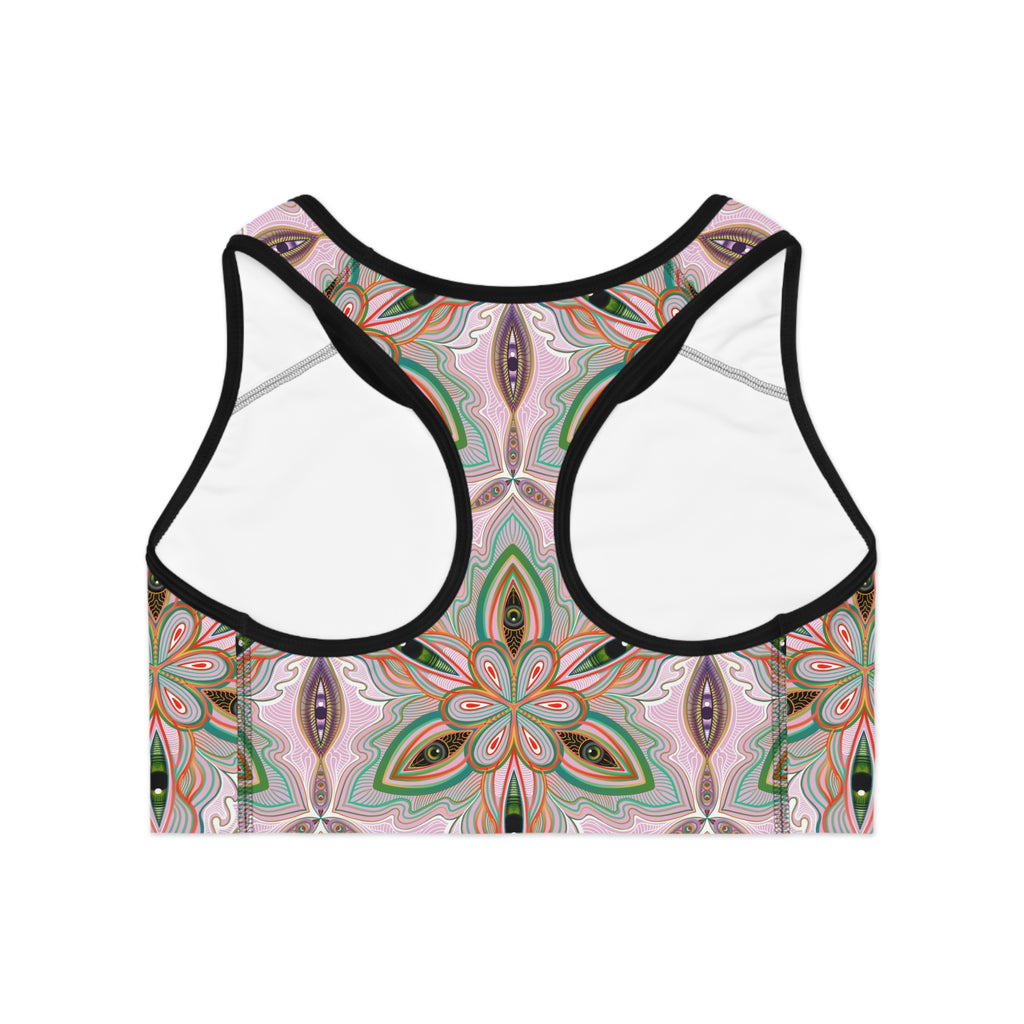 Floral Mandala Sports Bra — Pink Green All-Over Print Activewear #h00532