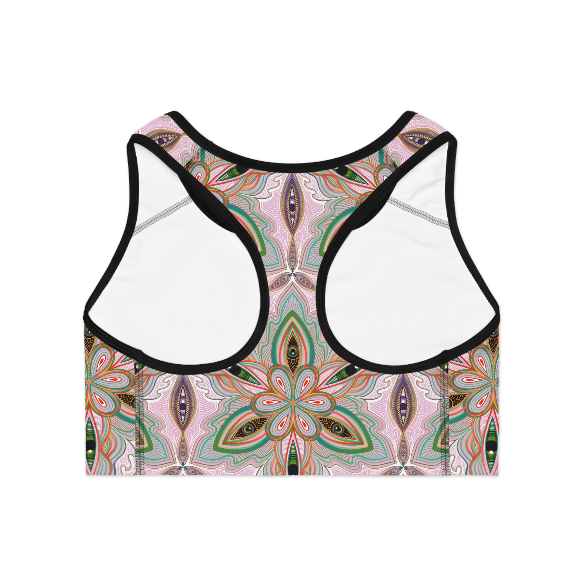 Floral Mandala Sports Bra — Pink Green All-Over Print Activewear #h00532