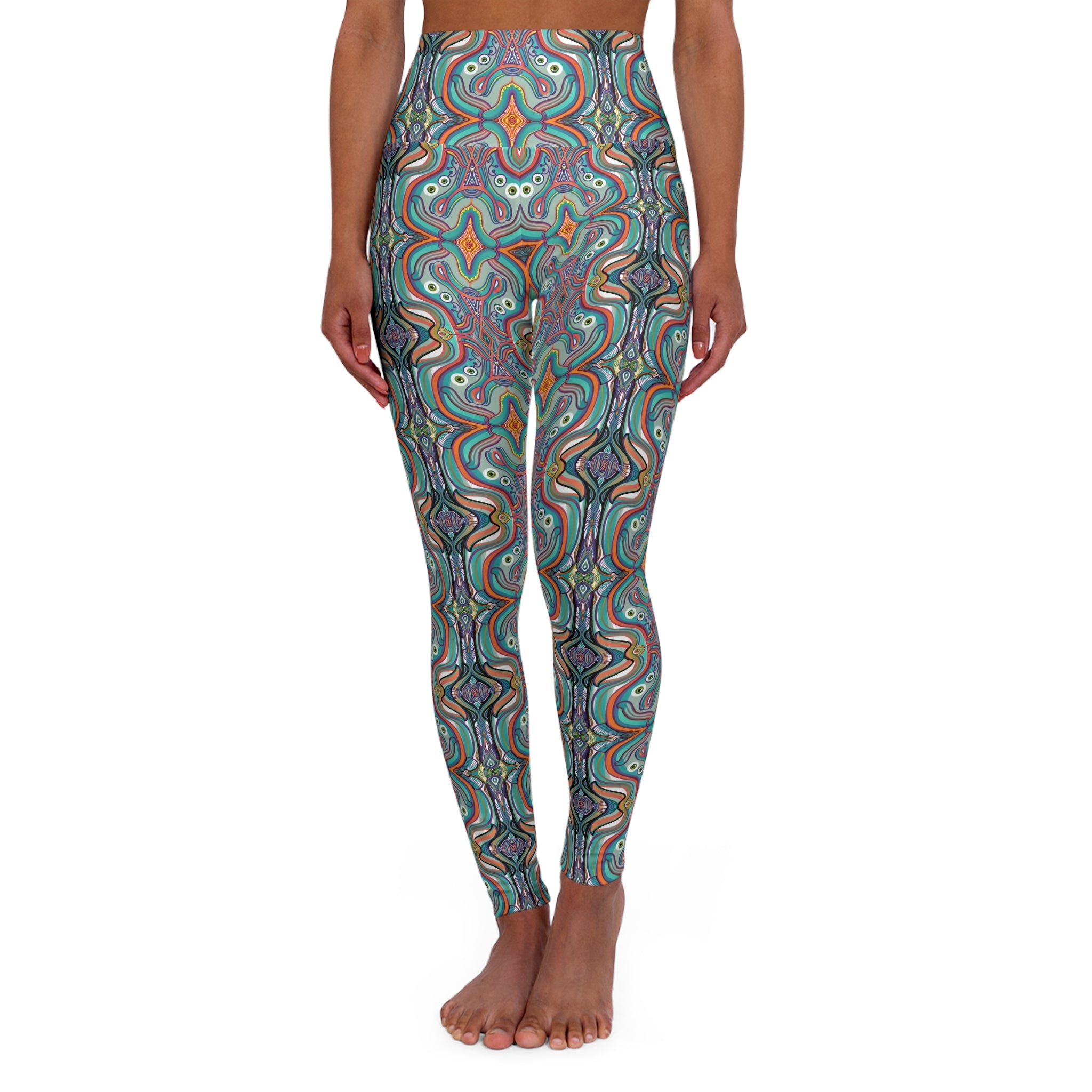 High-Waist Psychedelic Pattern Yoga Leggings — Vibrant Abstract AOP #g974322