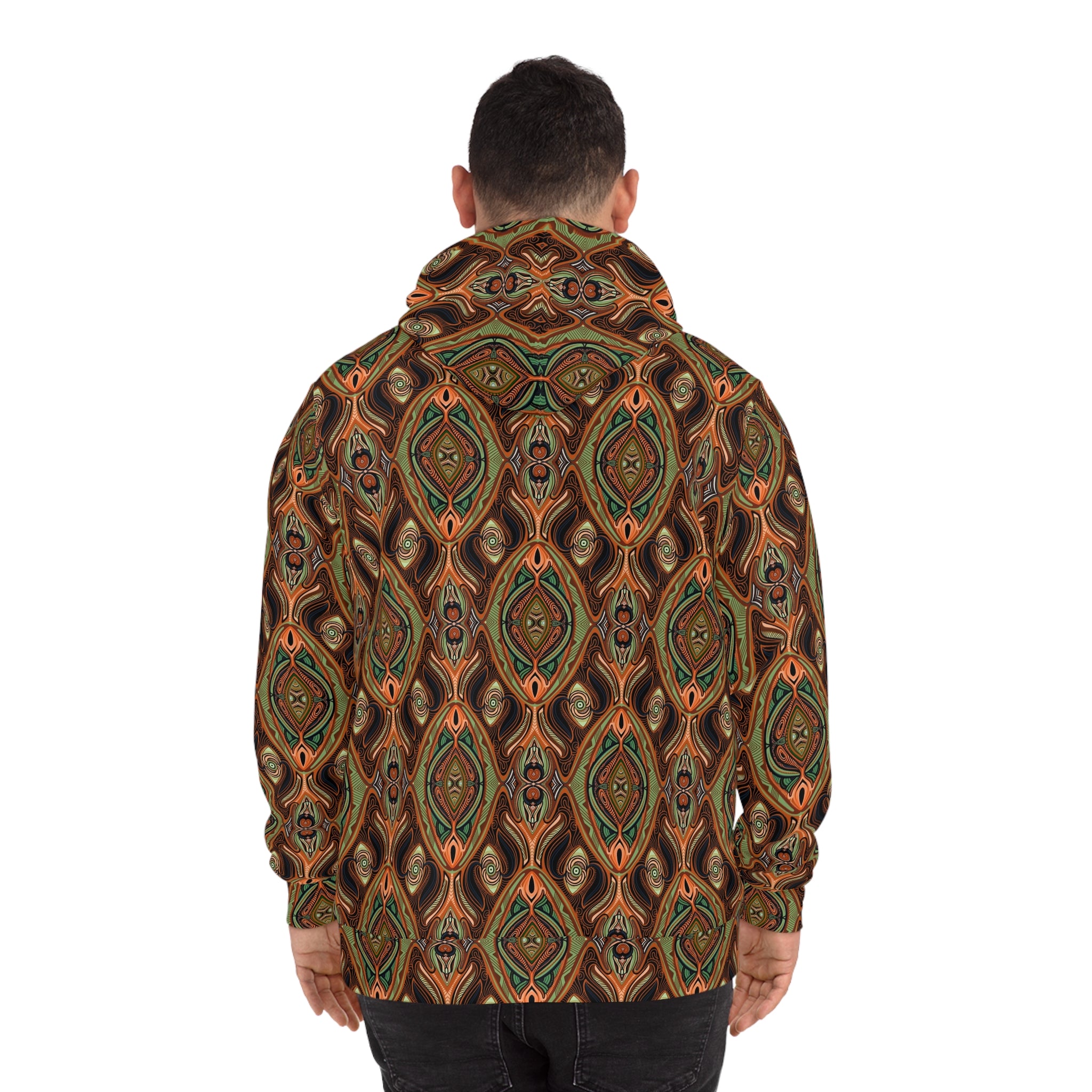 Boho Earth-Tone All-Over Print Hoodie – Retro Geometric Pattern #h006688