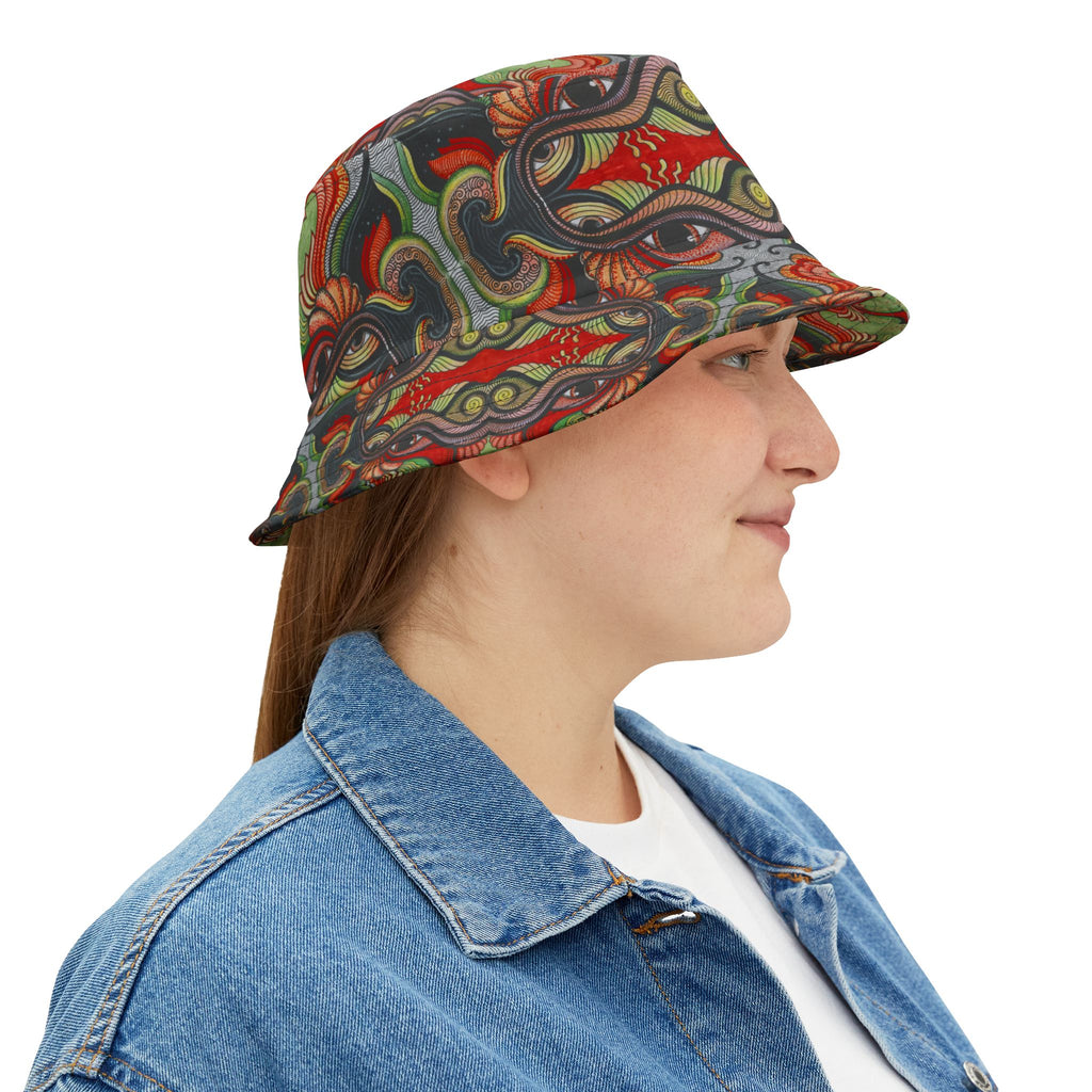 Psychedelic Floral Bucket Hat – Retro Boho Patterned Sun Hat #d2476543