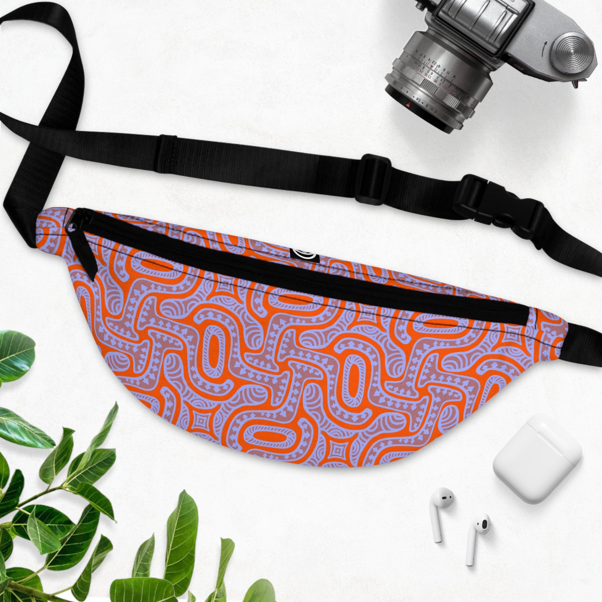 Retro Orange & Lavender Pattern Fanny Pack — Geometric Festival Hip Bag #k9975679