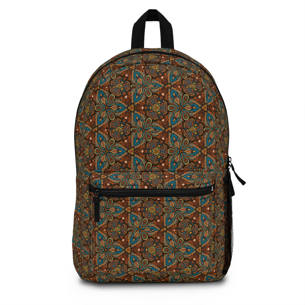 Boho Vintage Tile Backpack — Earthy Floral Geometric School & Travel Bag #tb6