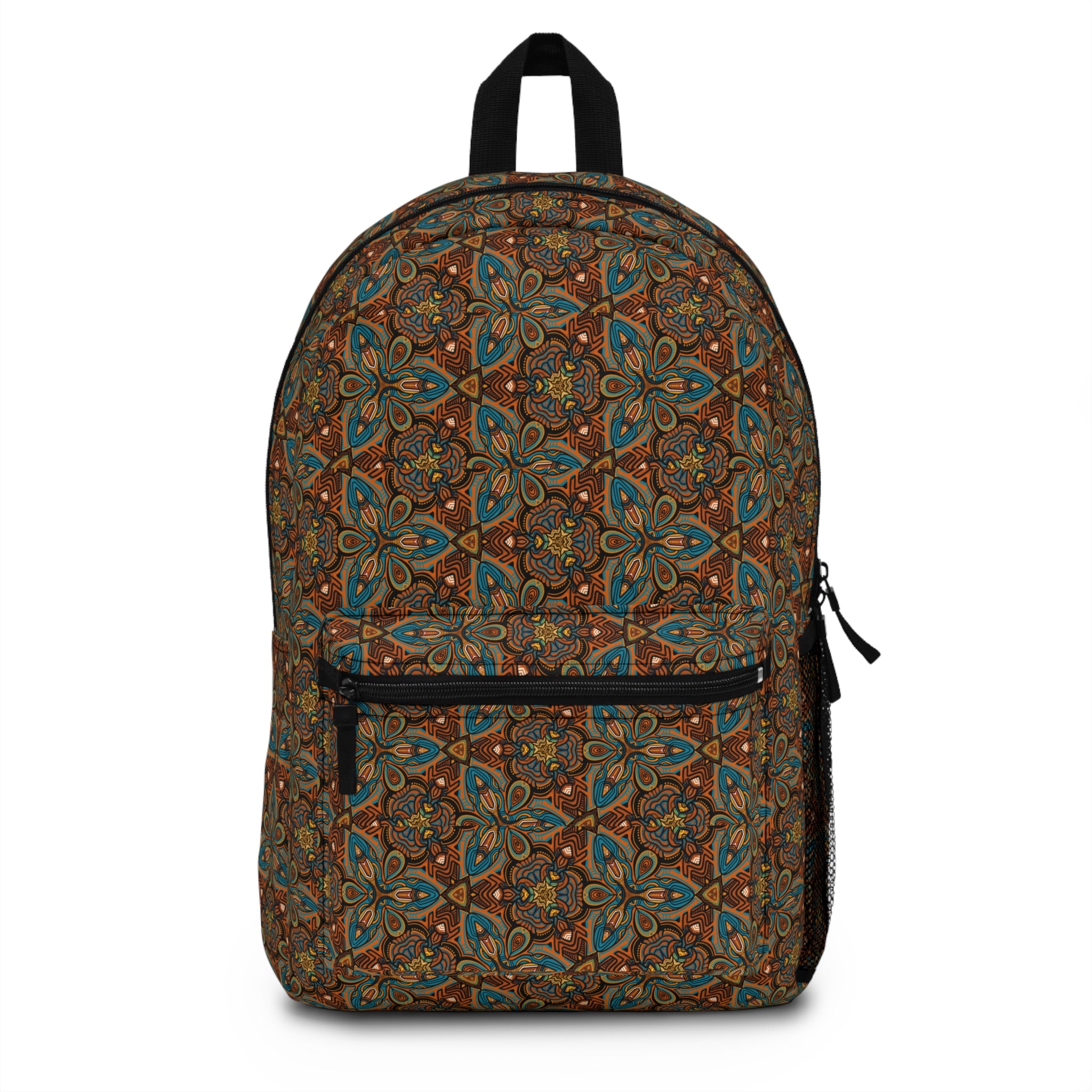 Boho Vintage Tile Backpack — Earthy Floral Geometric School & Travel Bag #tb6