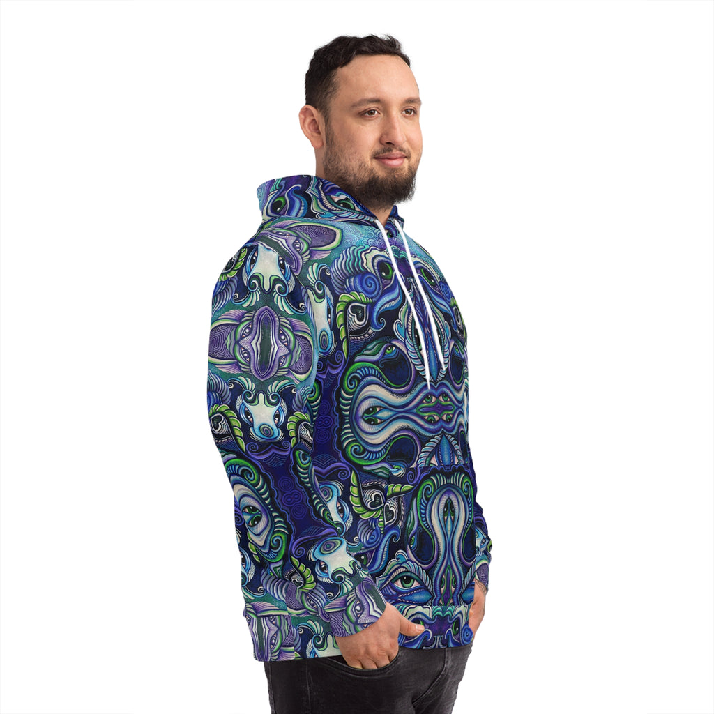 Psychedelic Kaleidoscope Hoodie — Blue Green All-Over Print Fashion Hoodie #g86469
