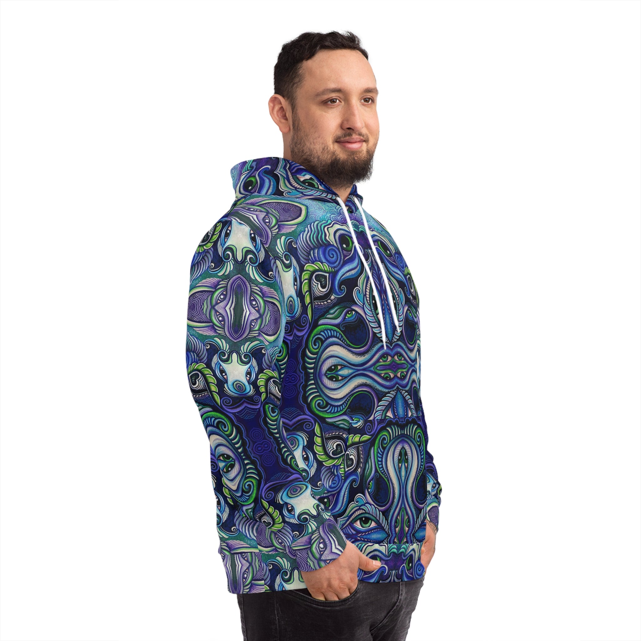 Psychedelic Kaleidoscope Hoodie — Blue Green All-Over Print Fashion Hoodie #g86469