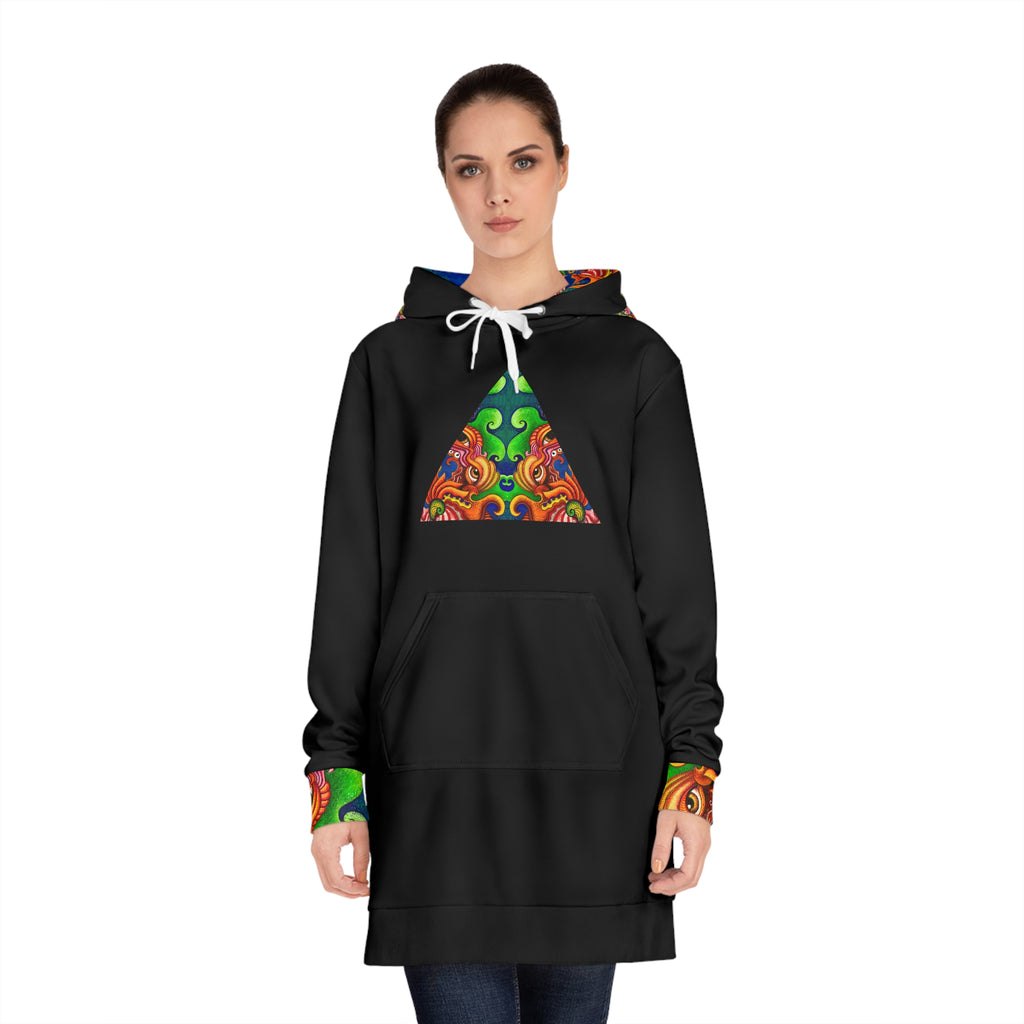 Women's Hoodie Dress — Psychedelic Triangle Floral Print Cozy Tunic #hd5643