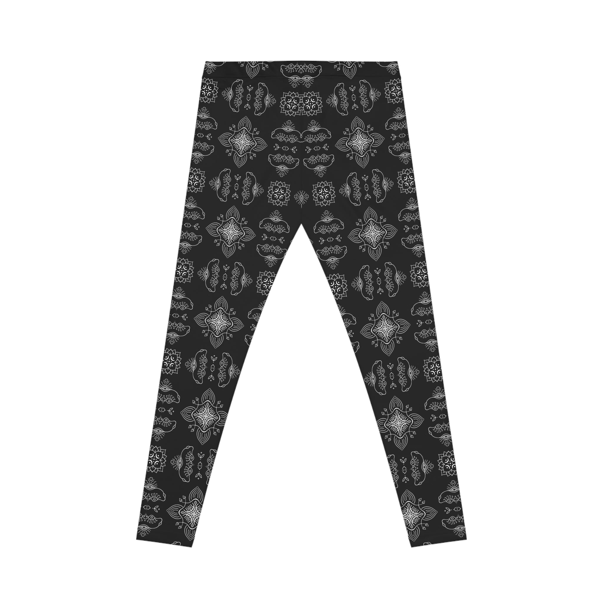 Black Tile-Patterned Women's Leggings — Elegant Monochrome All-Over Print #h0846