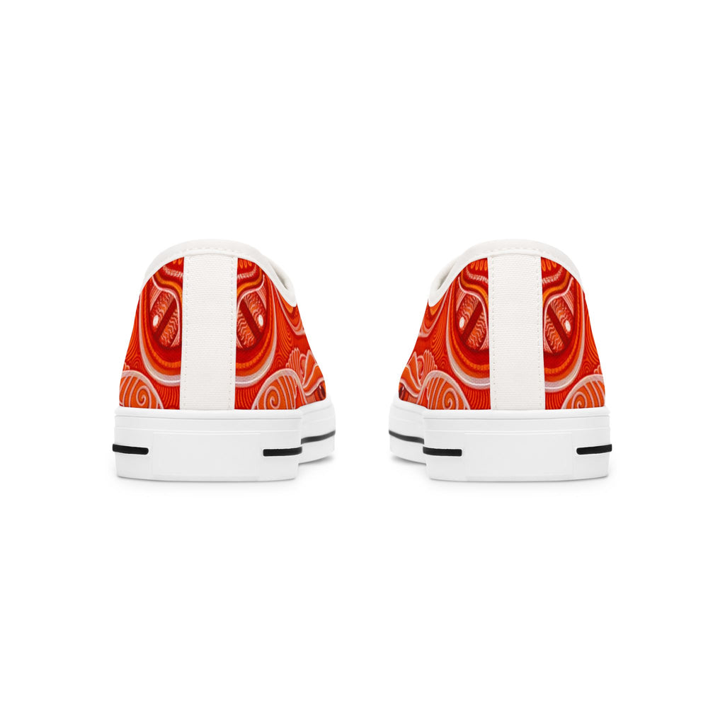 Women's Low Top Sneakers — Red Abstract Swirl Canvas Shoes, Artistic Casual Lace-Up Trainers #d00422
