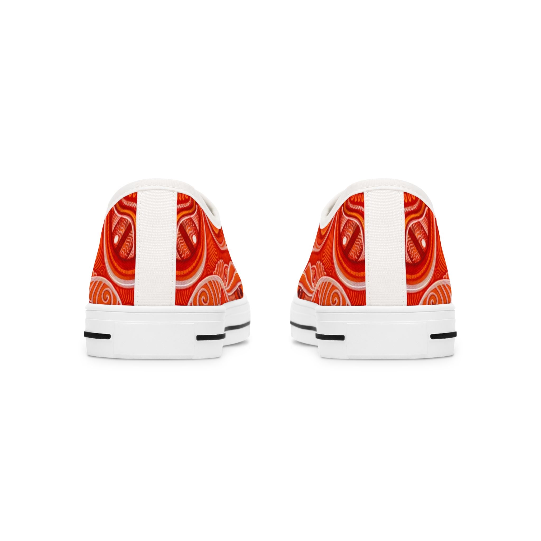 Women's Low Top Sneakers — Red Abstract Swirl Canvas Shoes, Artistic Casual Lace-Up Trainers #d00422